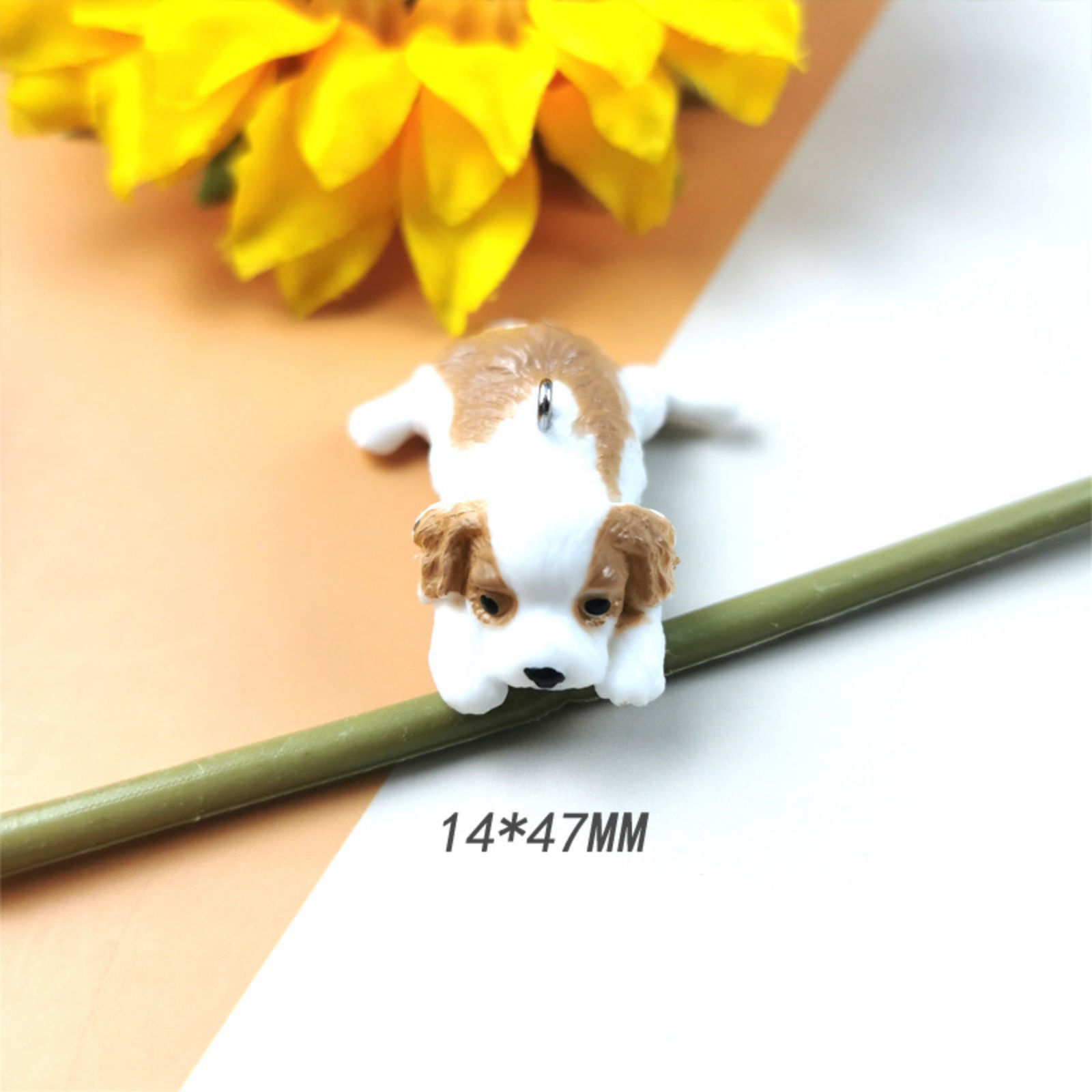 Picture of 2 PCs Resin 3D Pendants Dog Animal Silver Tone Brown Mini Simulation 4.7cm x 1.4cm