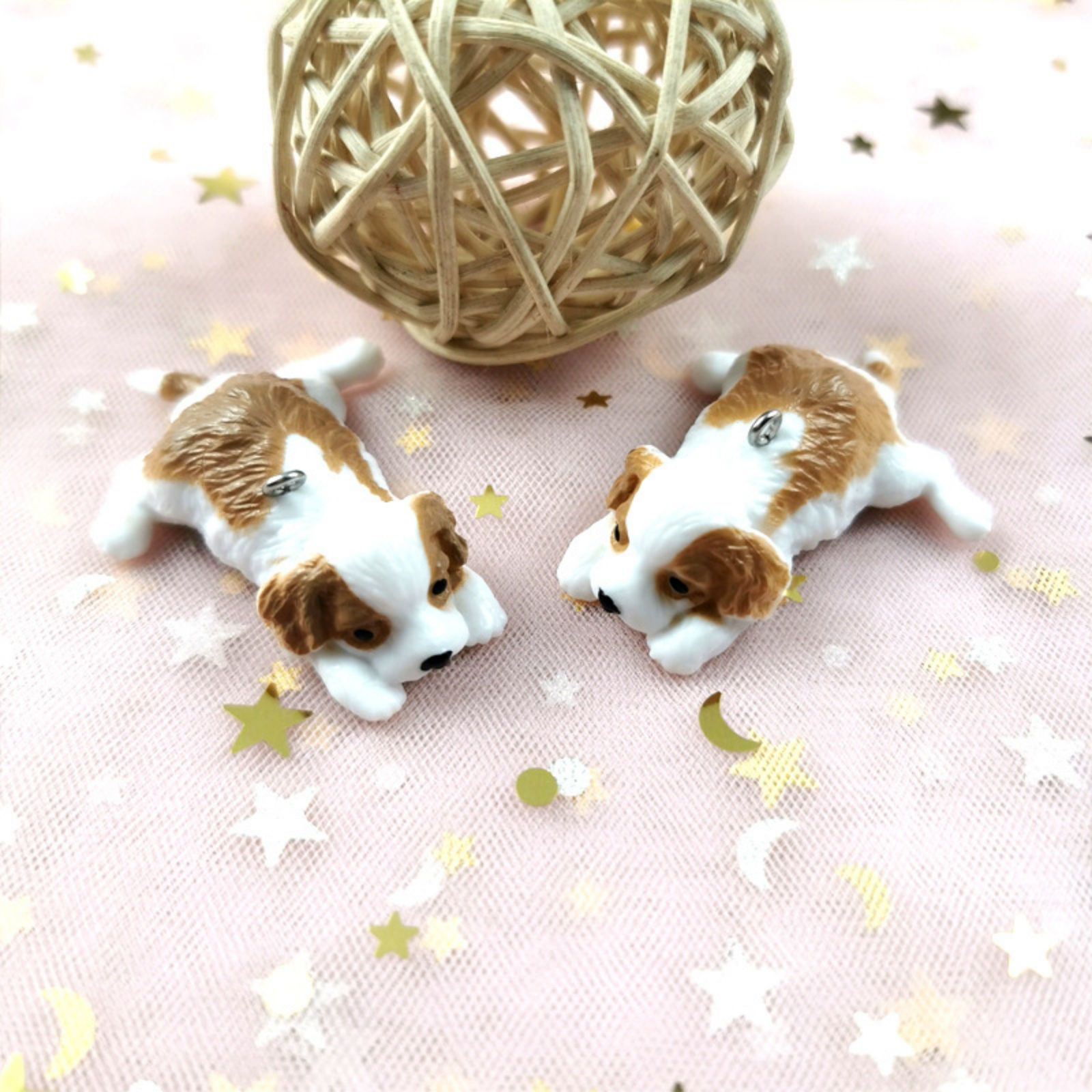 Picture of 2 PCs Resin 3D Pendants Dog Animal Silver Tone Brown Mini Simulation 4.7cm x 1.4cm