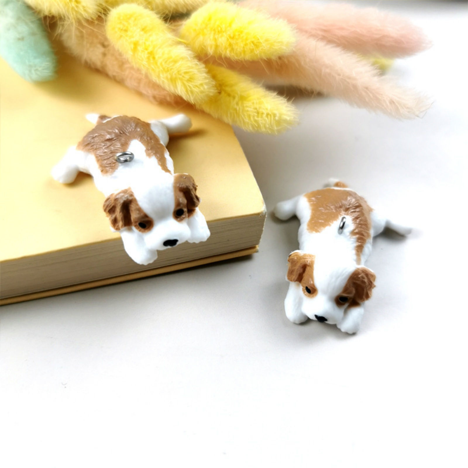 Picture of 2 PCs Resin 3D Pendants Dog Animal Silver Tone Brown Mini Simulation 4.7cm x 1.4cm
