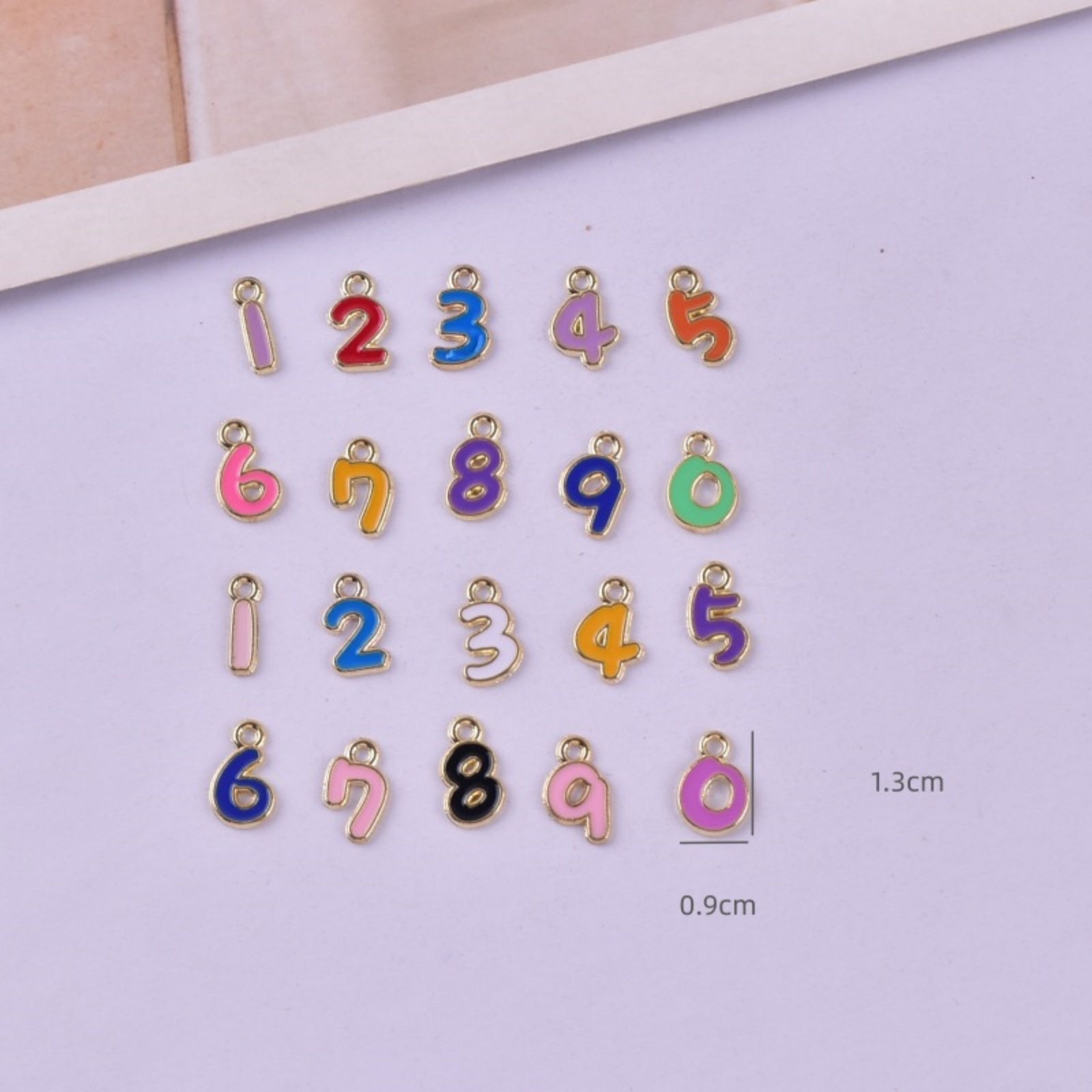 Picture of 50 PCs Zinc Based Alloy Charms Gold Plated Multicolor At Random Mixed Number Message " 0-9 " Enamel 13mm