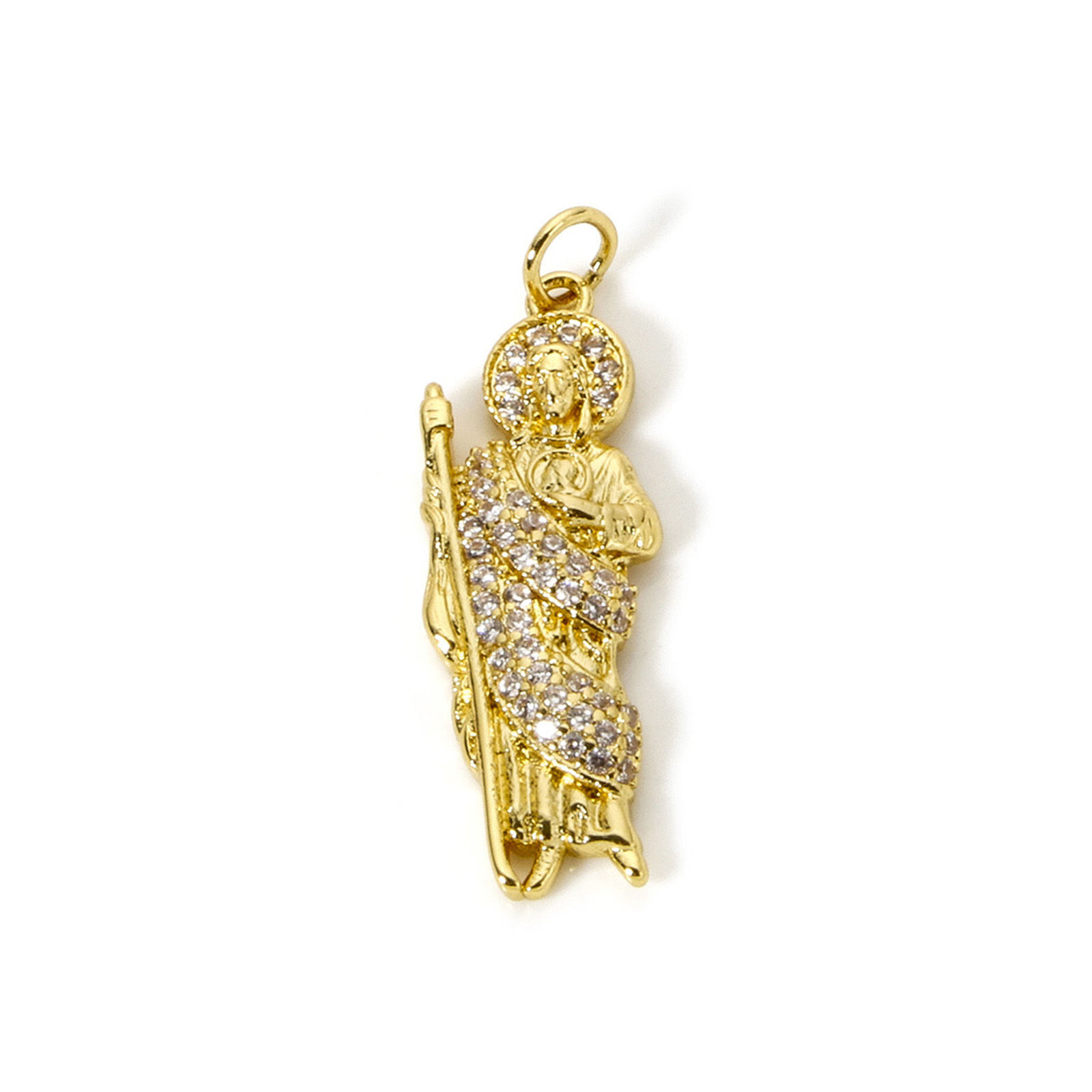 Picture of 1 Piece Eco-friendly Brass Religious Pendants 18K Real Gold Plated Jesus Micro Pave Clear Cubic Zirconia 3.1cm x 1cm