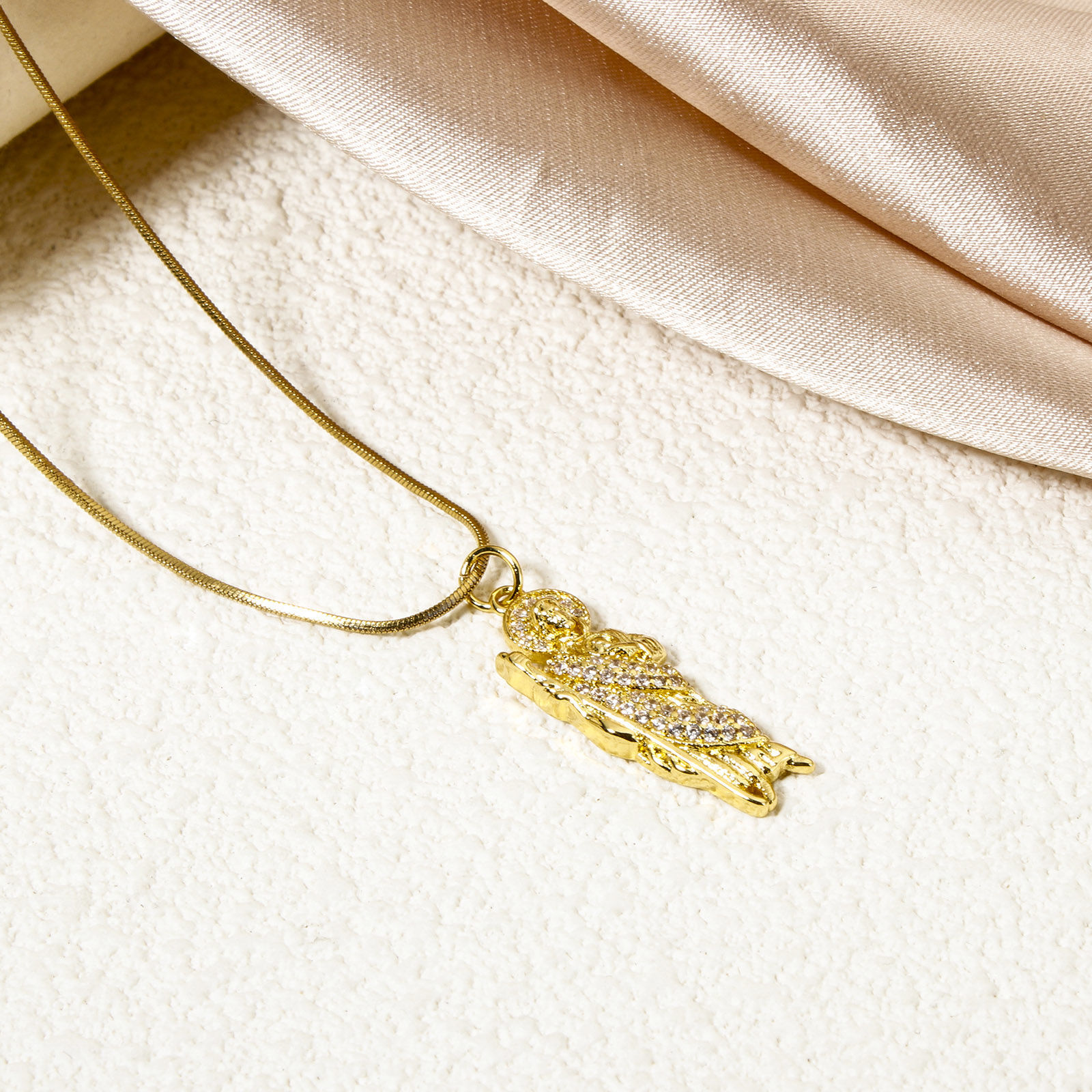 Picture of 1 Piece Eco-friendly Brass Religious Pendants 18K Real Gold Plated Jesus Micro Pave Clear Cubic Zirconia 3.1cm x 1cm