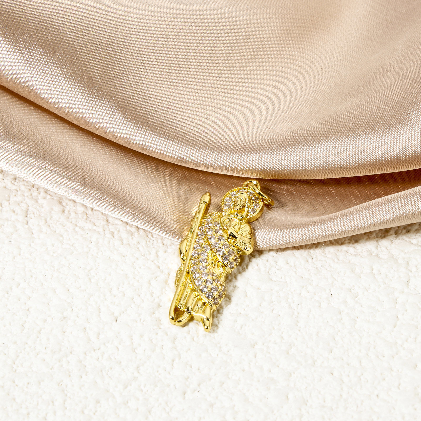 Picture of 1 Piece Eco-friendly Brass Religious Pendants 18K Real Gold Plated Jesus Micro Pave Clear Cubic Zirconia 3.1cm x 1cm