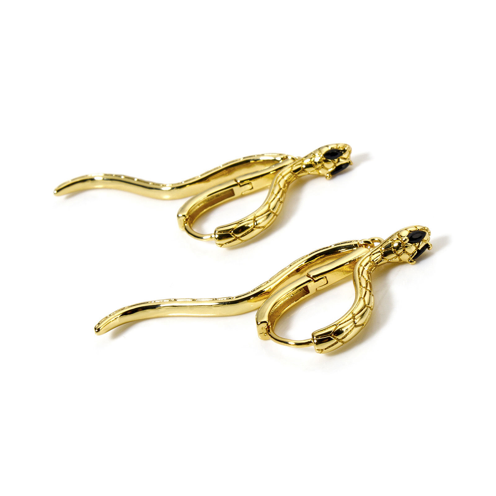 Bild von 1 Paar Umweltfreundlich Stilvoll 18K Echtgold plattiert Messing + Kubisch Zirkonia Schlange Hoop Ohrringe Für Frauen Party 5.8cm x 1.5cm, Pfosten-/Drahtstärke: (19 gauge)