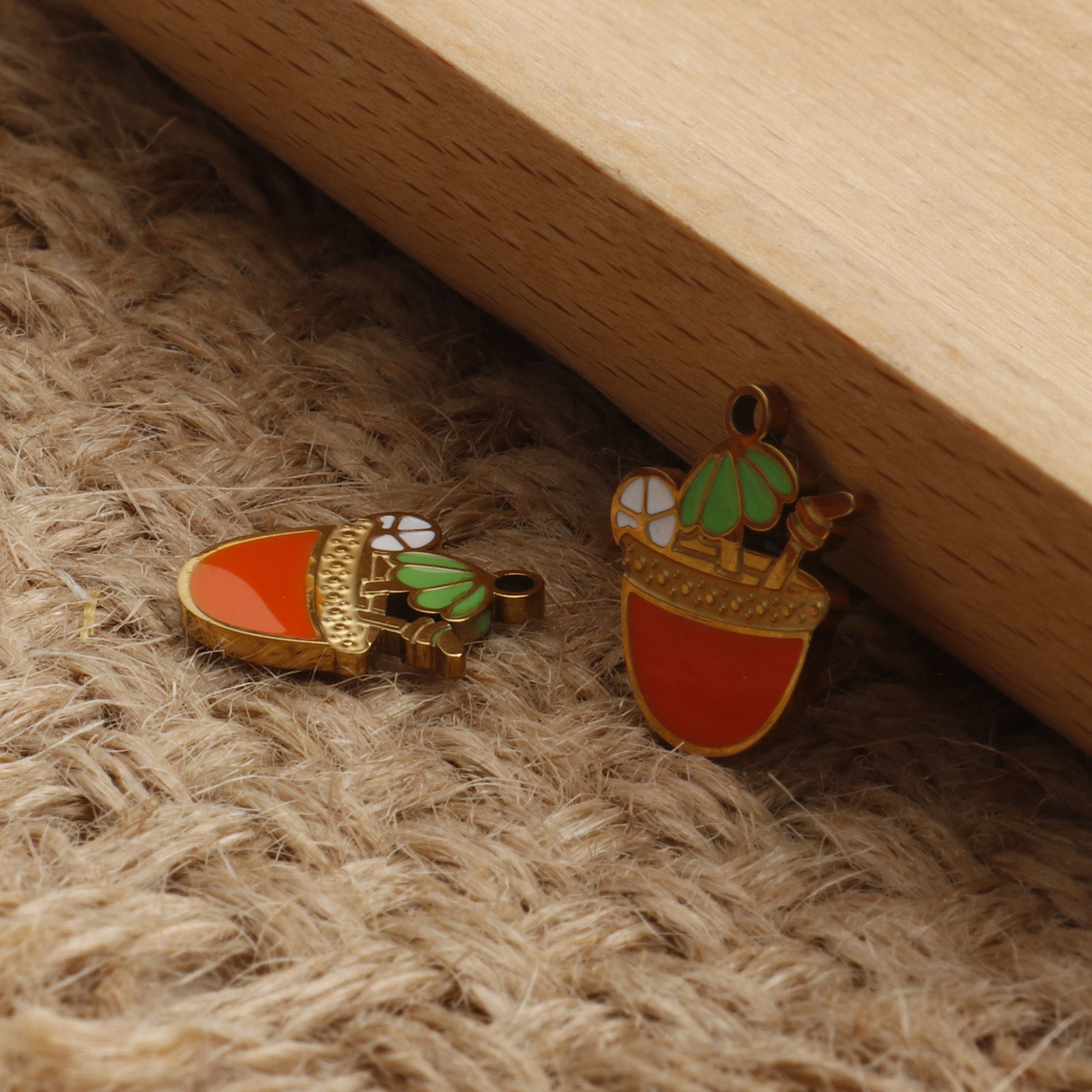 Picture of 1 Piece Eco-friendly PVD Vacuum Plating 304 Stainless Steel Charms 18K Gold Plated Multicolor Lemon Beverages Enamel 15mm x 13mm