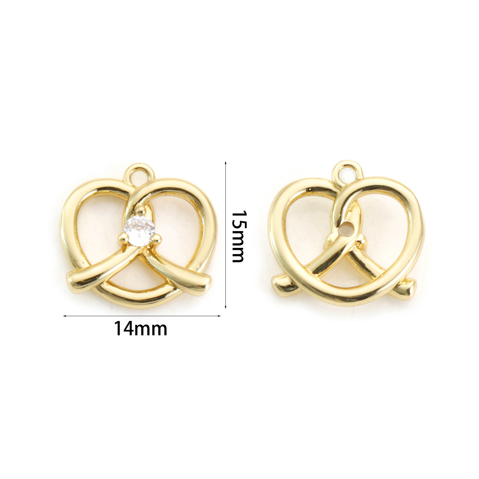 Picture of 1 Piece Brass Valentine's Day Charms 18K Gold Plated Heart Hollow Clear Cubic Zirconia 15mm x 14mm