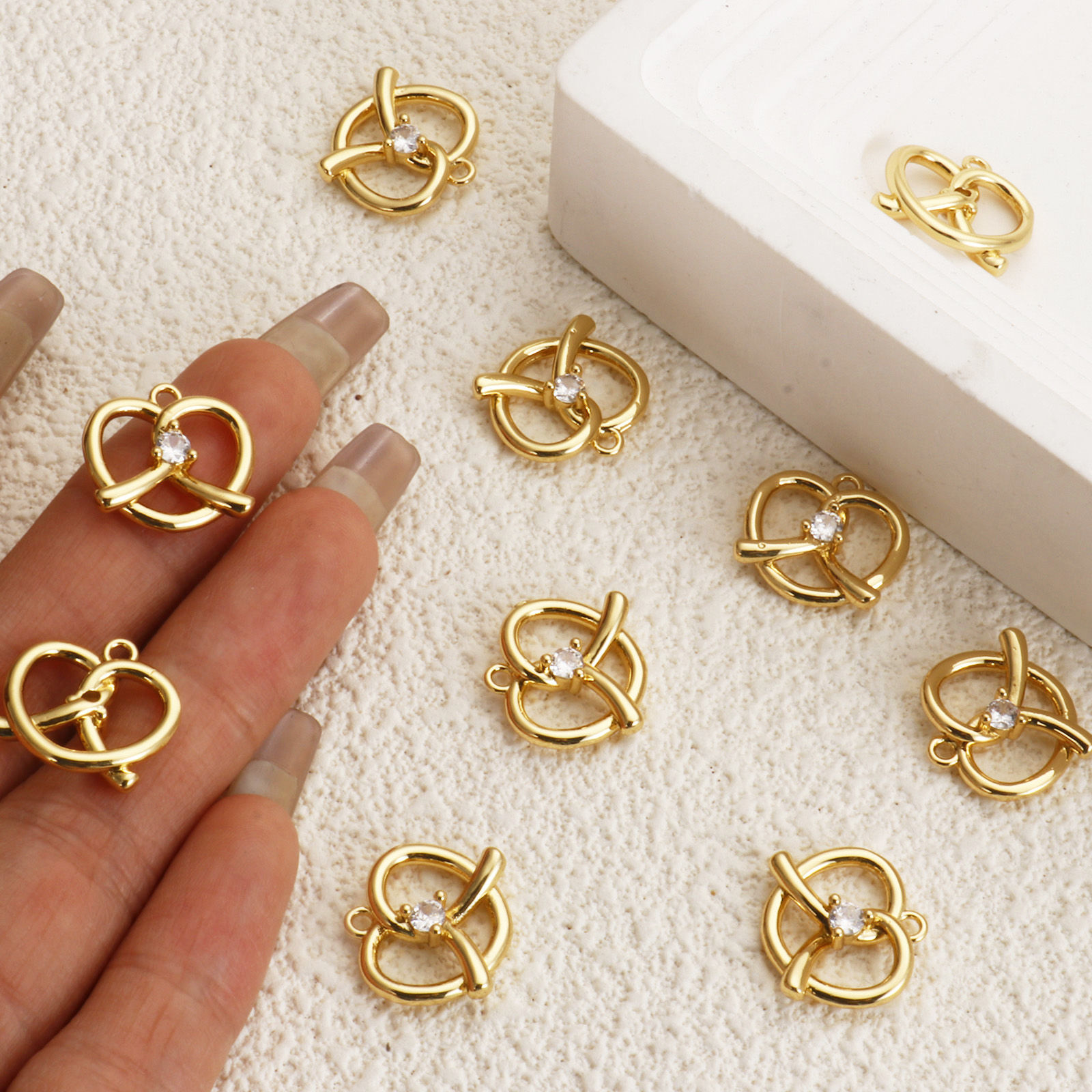 Picture of 1 Piece Brass Valentine's Day Charms 18K Gold Plated Heart Hollow Clear Cubic Zirconia 15mm x 14mm