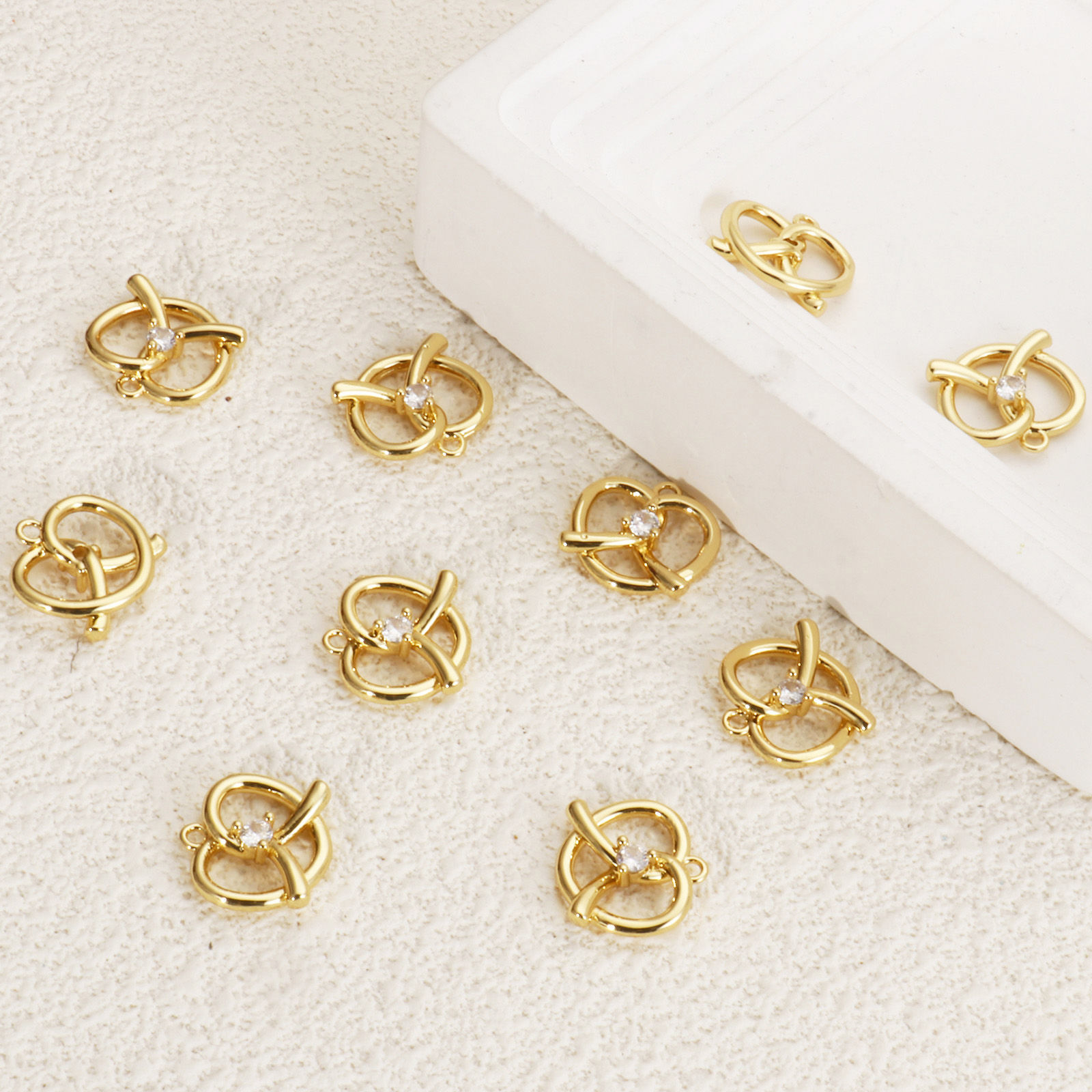 Picture of 1 Piece Brass Valentine's Day Charms 18K Gold Plated Heart Hollow Clear Cubic Zirconia 15mm x 14mm