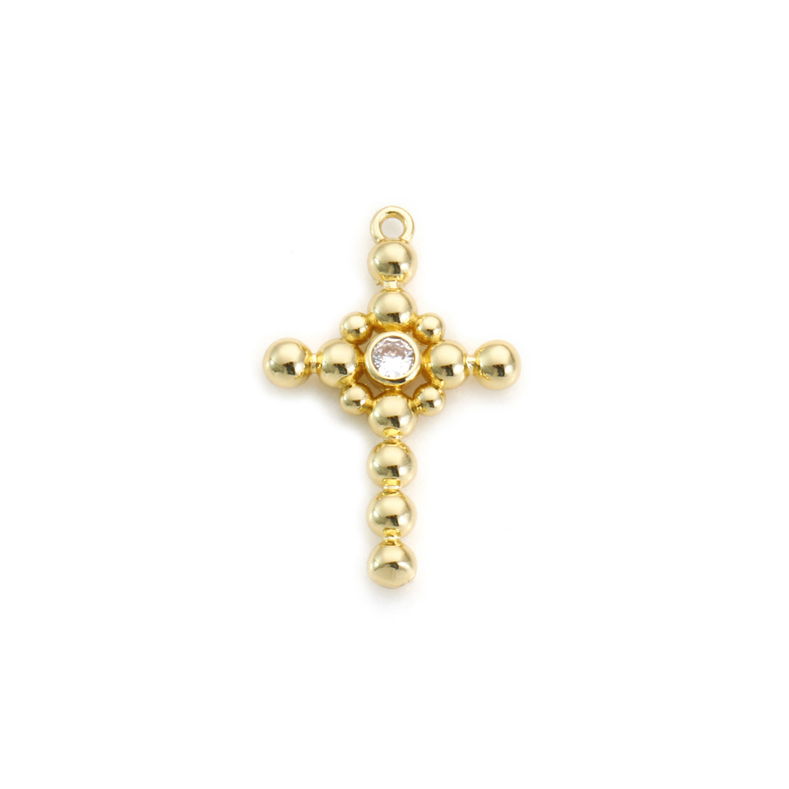 Picture of 1 Piece Brass Religious Charms 18K Gold Plated Cross Hollow Clear Cubic Zirconia 29mm x 19mm