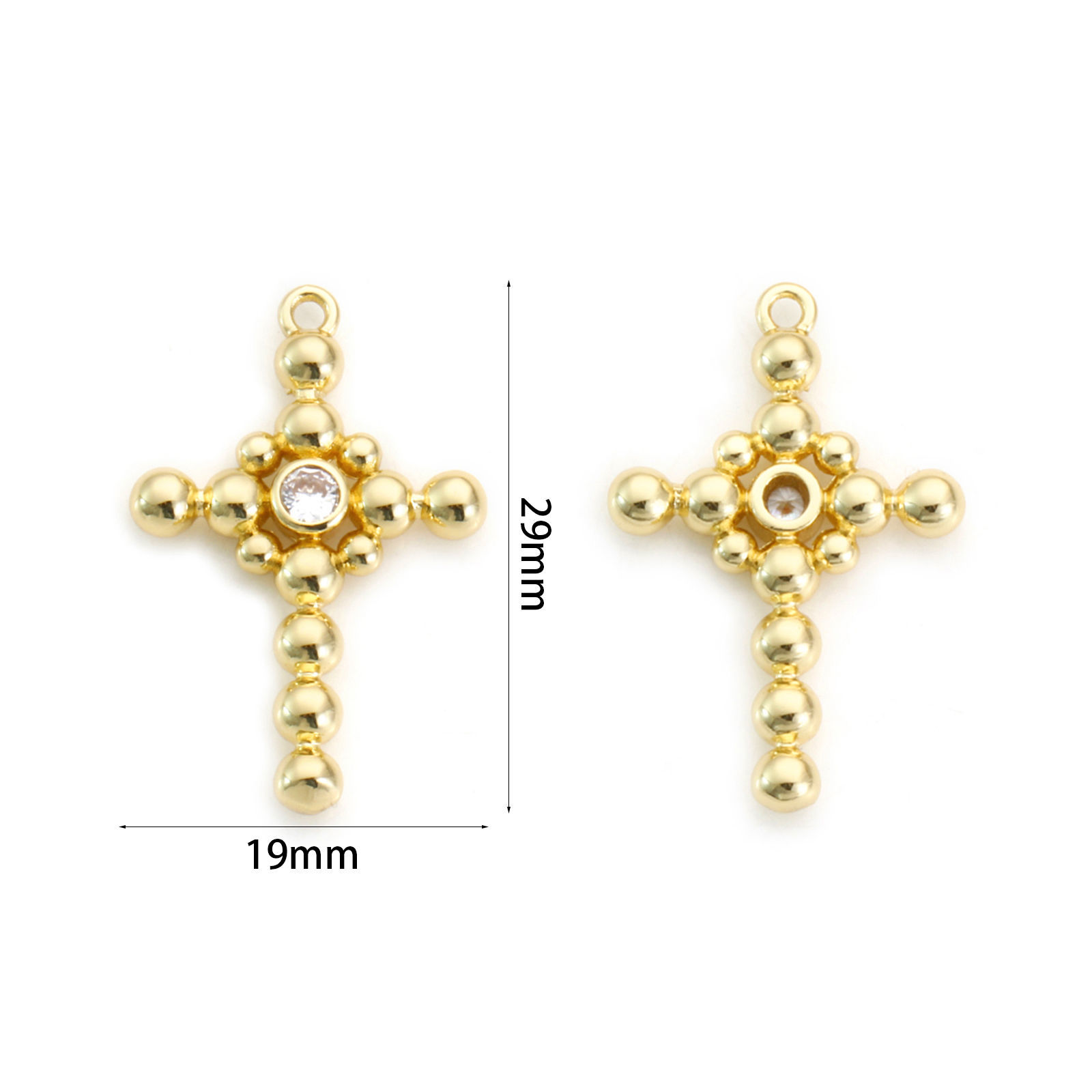 Picture of 1 Piece Brass Religious Charms 18K Gold Plated Cross Hollow Clear Cubic Zirconia 29mm x 19mm