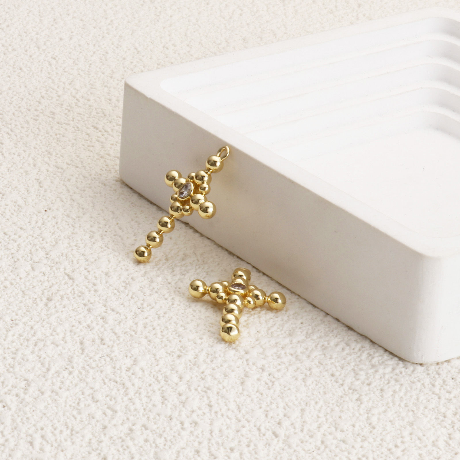 Picture of 1 Piece Brass Religious Charms 18K Gold Plated Cross Hollow Clear Cubic Zirconia 29mm x 19mm