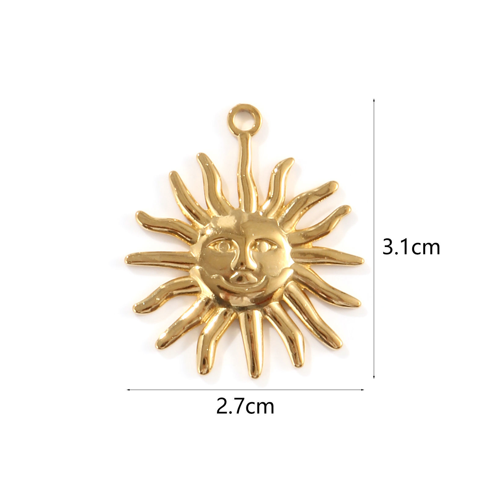 Picture of 2 PCs Eco-friendly PVD Vacuum Plating 304 Stainless Steel Galaxy Pendants 18K Gold Plated Sun Face 3.1cm x 2.7cm