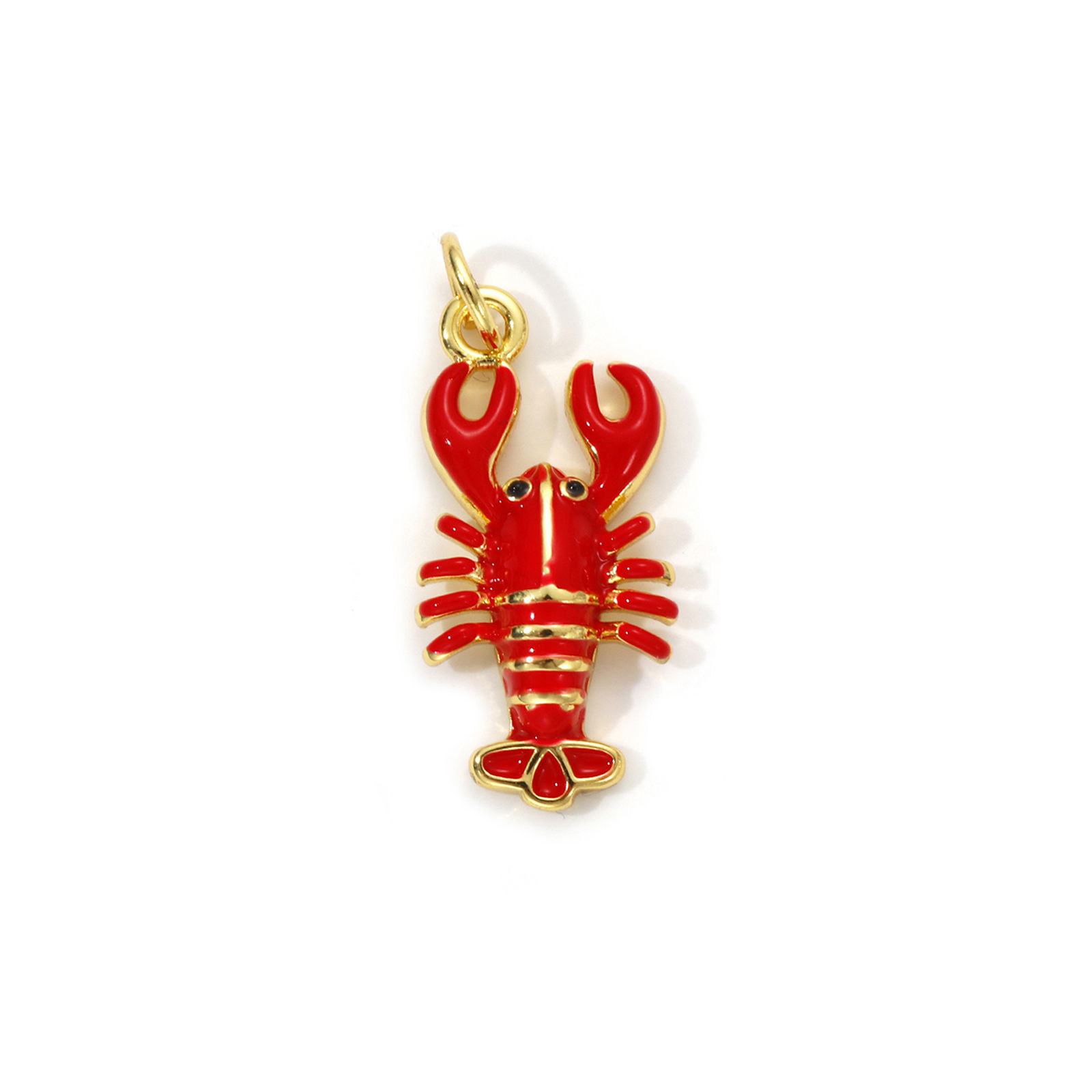 Imagen de 1 Piece Eco-friendly Brass Ocean Jewelry Charms 18K Real Gold Plated Red Enamel Lobster 3D 24mm x 10mm