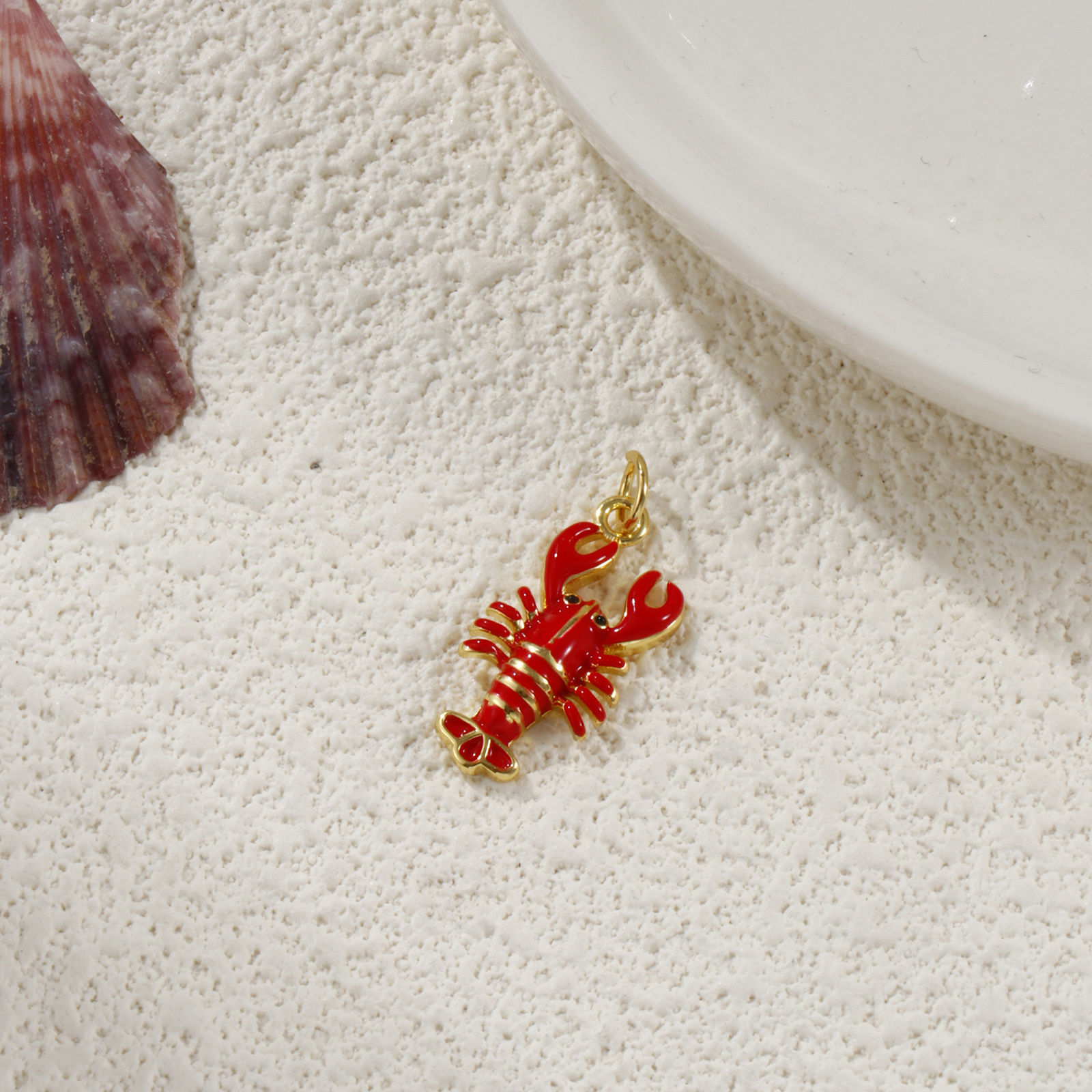 Imagen de 1 Piece Eco-friendly Brass Ocean Jewelry Charms 18K Real Gold Plated Red Enamel Lobster 3D 24mm x 10mm