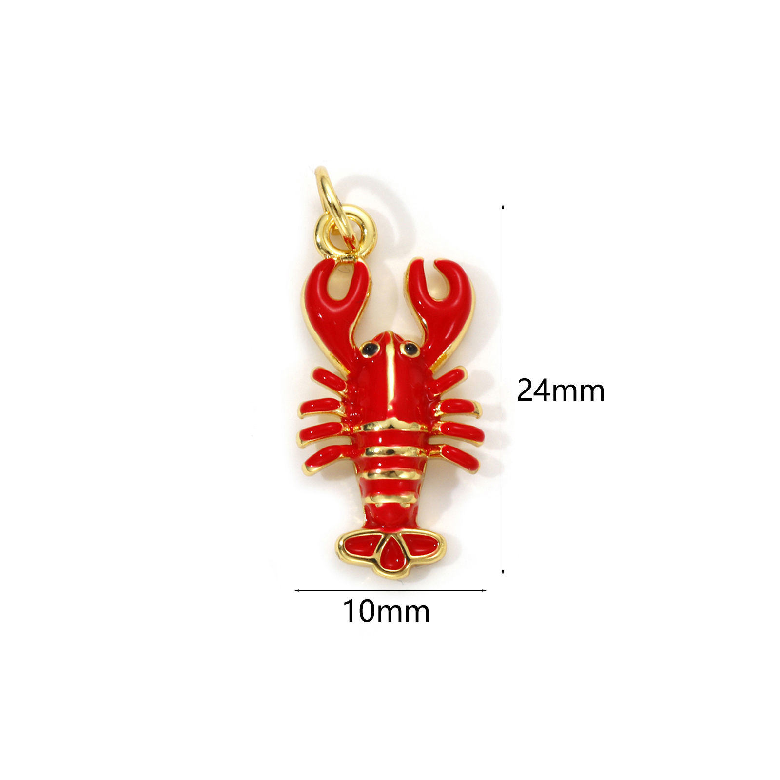 Imagen de 1 Piece Eco-friendly Brass Ocean Jewelry Charms 18K Real Gold Plated Red Enamel Lobster 3D 24mm x 10mm