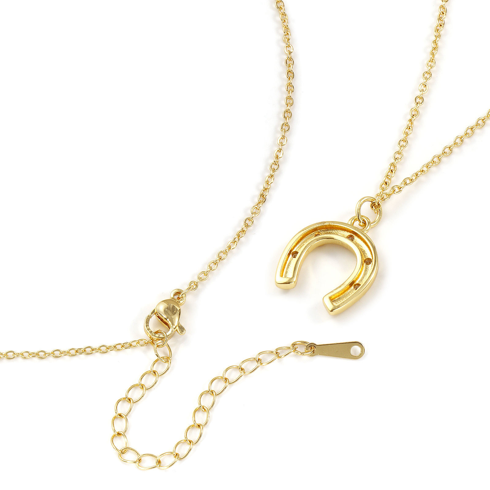 Imagen de 18K Oro Real Chapado Cadena de Cable Cruz Herradura Collar con Colgante, Latón & Acrílico 46cm + 6cm, Para Mujeres, Claro Circón Artificial Elegante Vaquero del Oeste Regalo, Respetuoso del Medio Ambiente, 1 Unidad