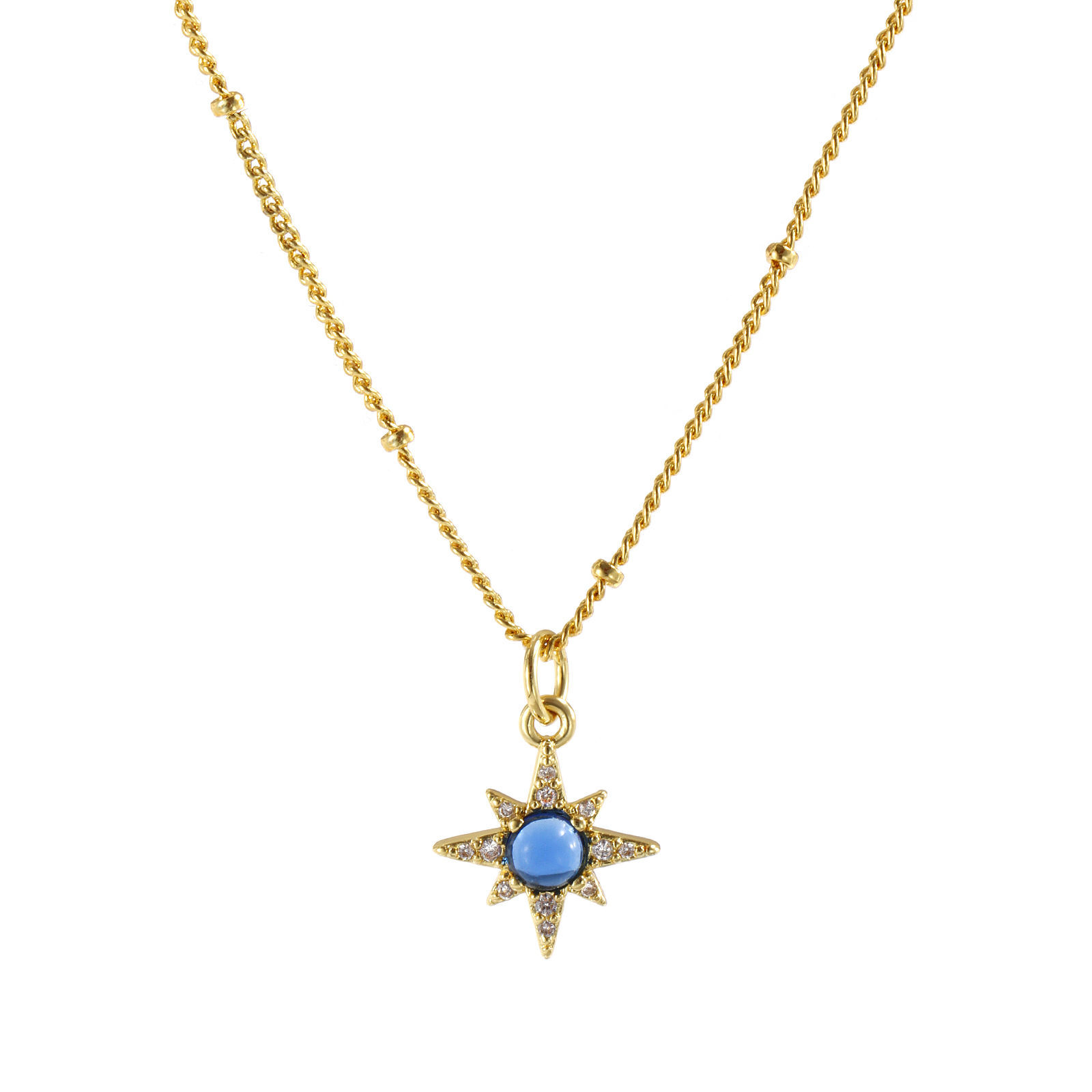 Picture of 18K Real Gold Plated Curb Link Chain Star Pendant Charm Necklace, Brass 45cm(17.7") + 5cm(2"), For Women, Clear Cubic Zirconia Dark Blue Exquisite Galaxy Gift, Eco-friendly, 1 Piece