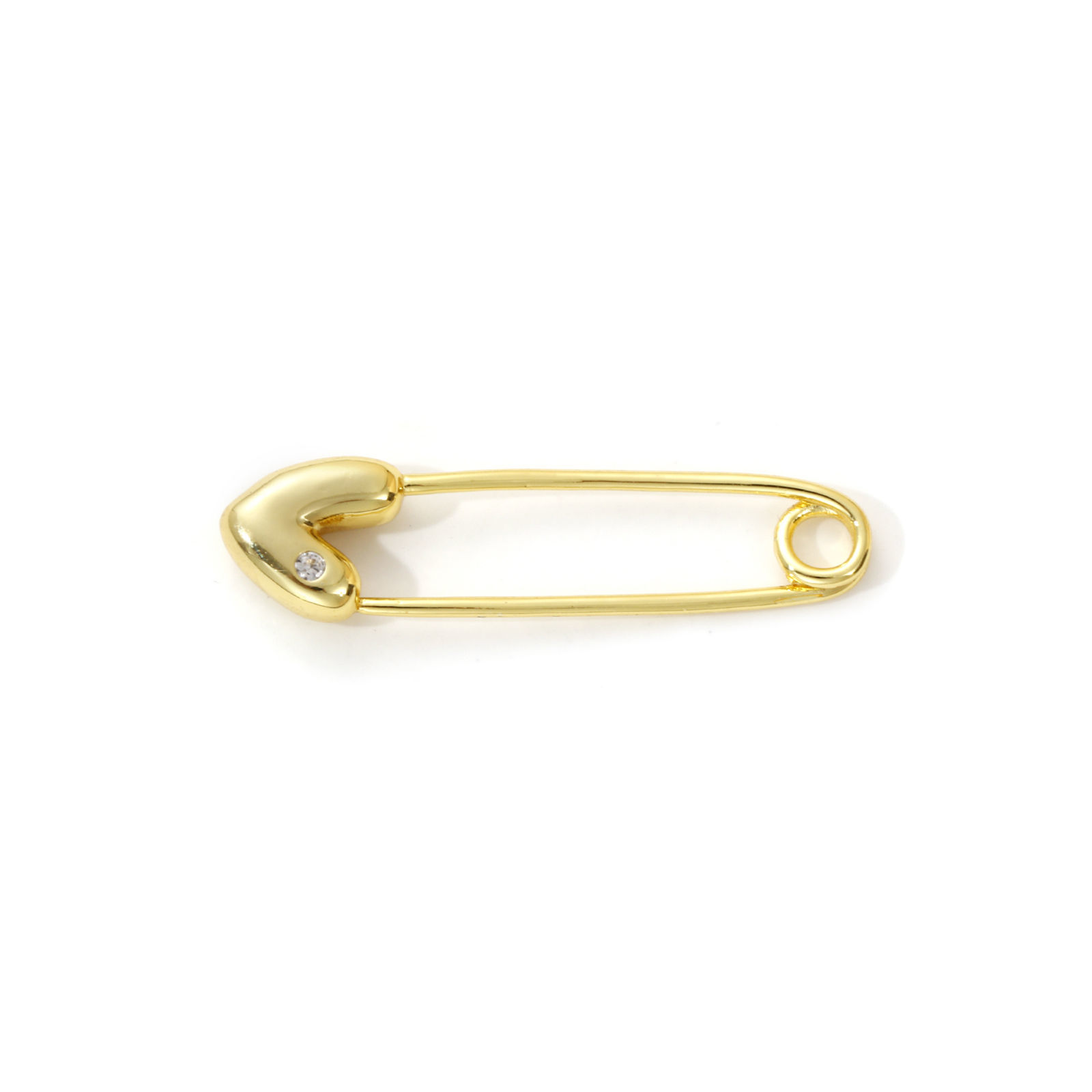Picture of 1 Piece Brass Valentine's Day Pendants 18K Gold Plated Pin Heart 3D Clear Cubic Zirconia 3.9cm x 1cm