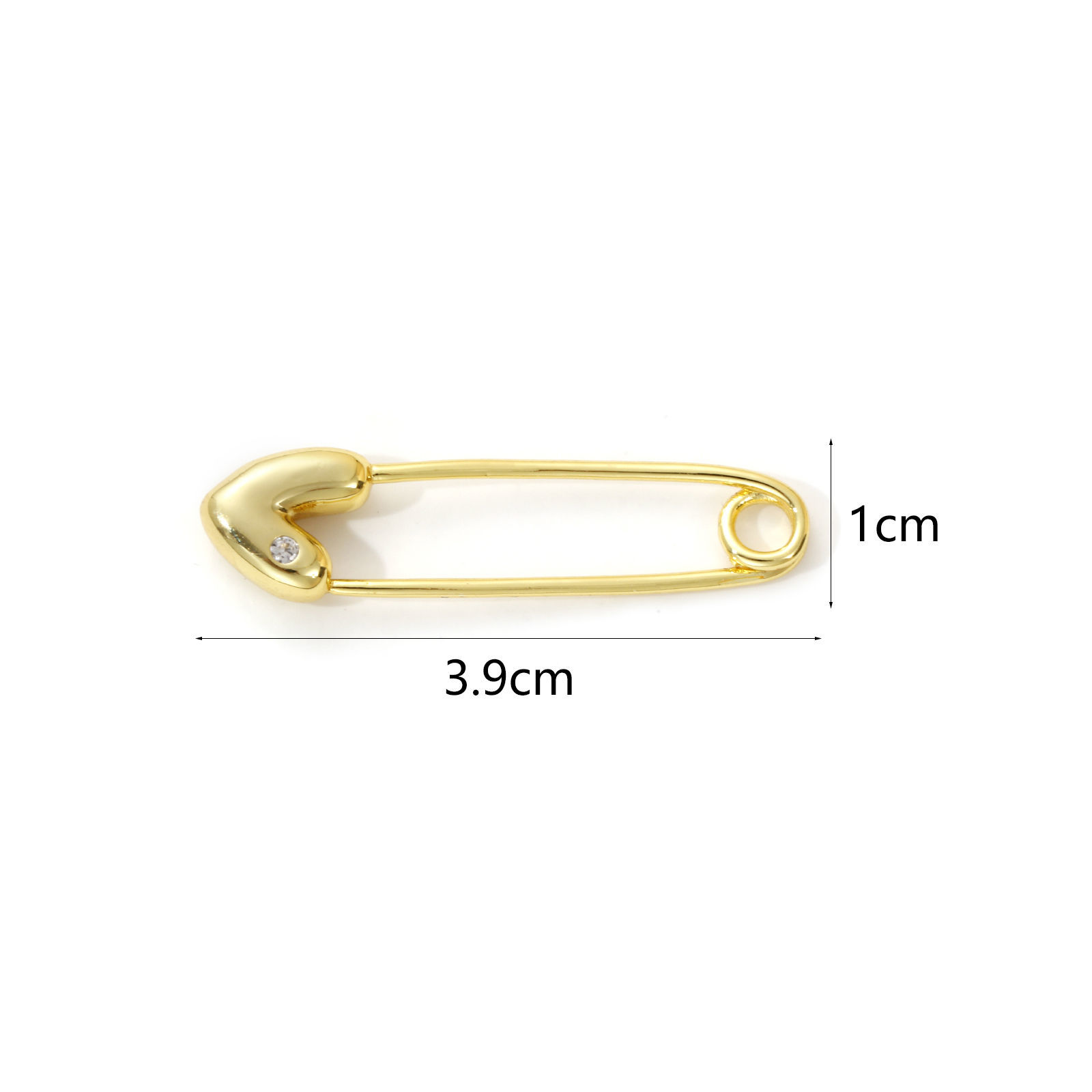 Picture of 1 Piece Brass Valentine's Day Pendants 18K Gold Plated Pin Heart 3D Clear Cubic Zirconia 3.9cm x 1cm
