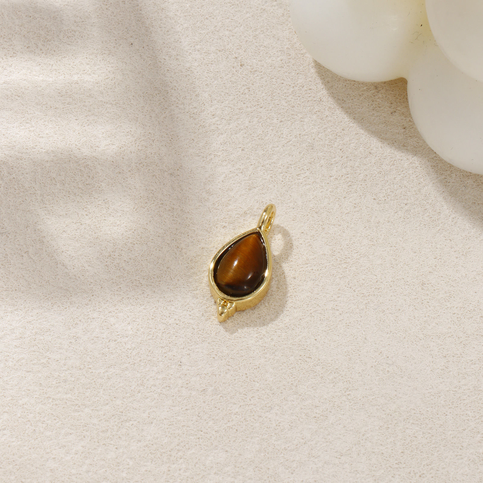 Picture of 1 Piece Eco-friendly Brass & Tiger's Eyes Charms 18K Real Gold Plated Brown Drop 17mm x 8mm