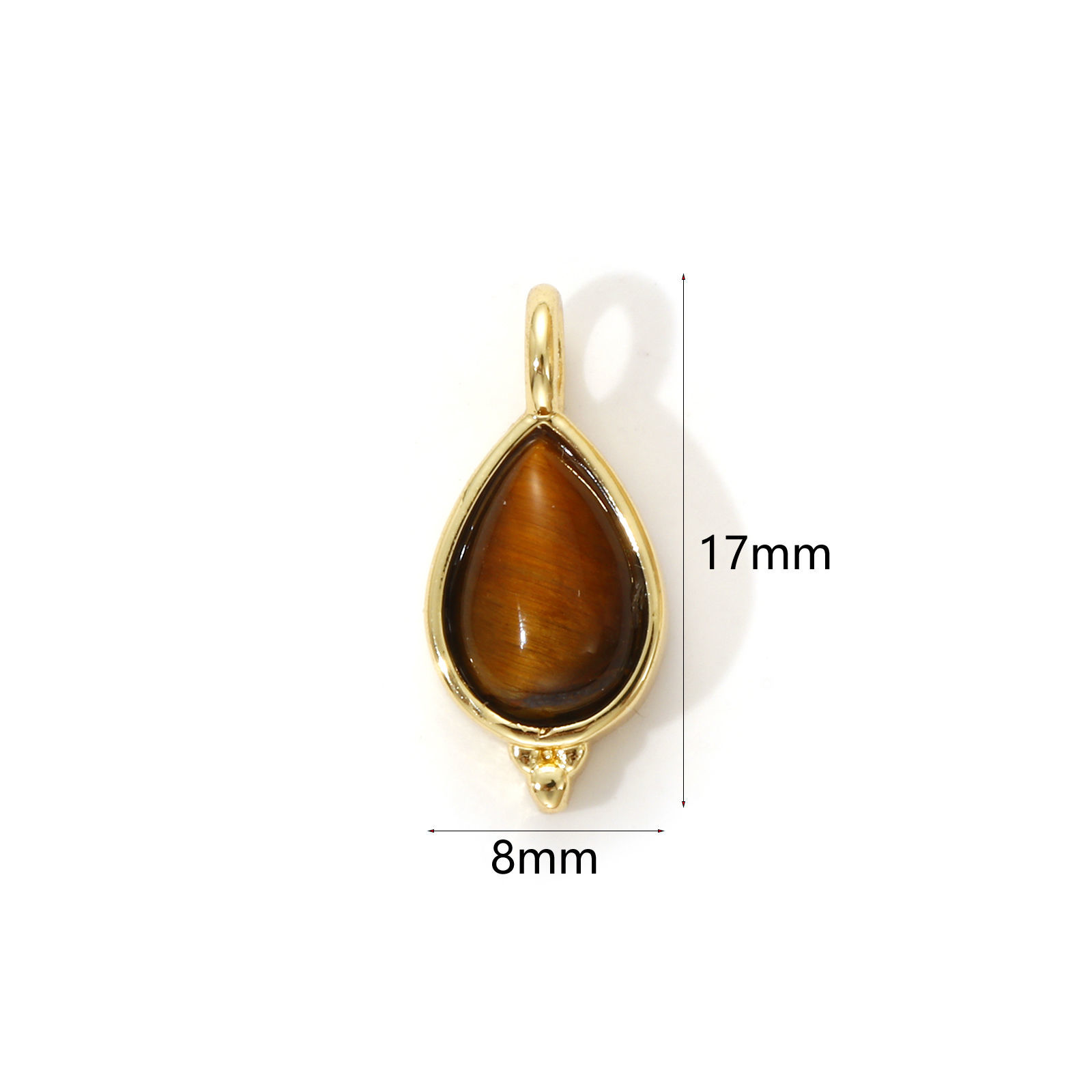 Picture of 1 Piece Eco-friendly Brass & Tiger's Eyes Charms 18K Real Gold Plated Brown Drop 17mm x 8mm
