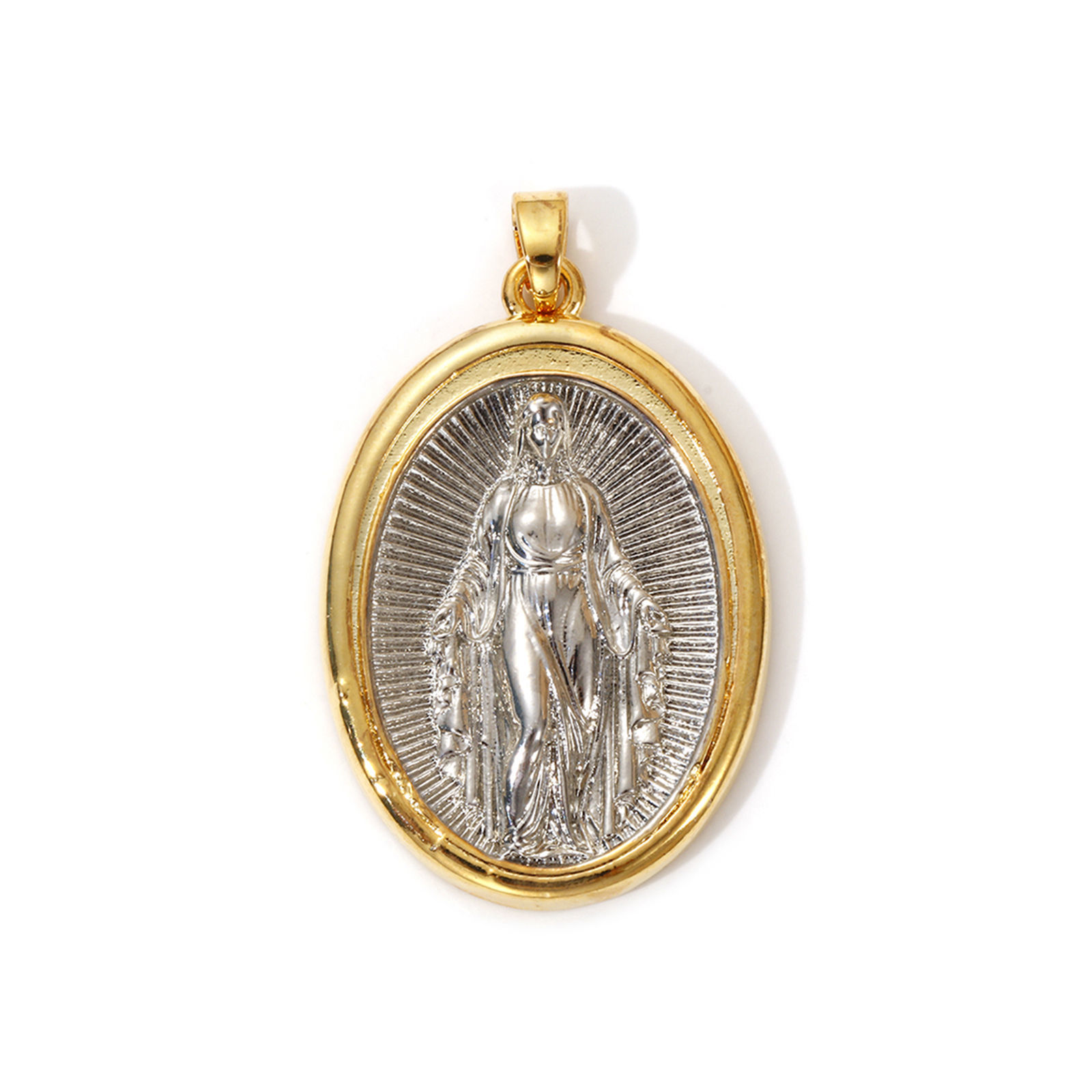 Picture of 1 Piece Eco-friendly Brass Religious Pendants 18K Real Gold Plated & Real Platinum Plated Two Tone Oval Virgin Mary 3.5cm x 1cm