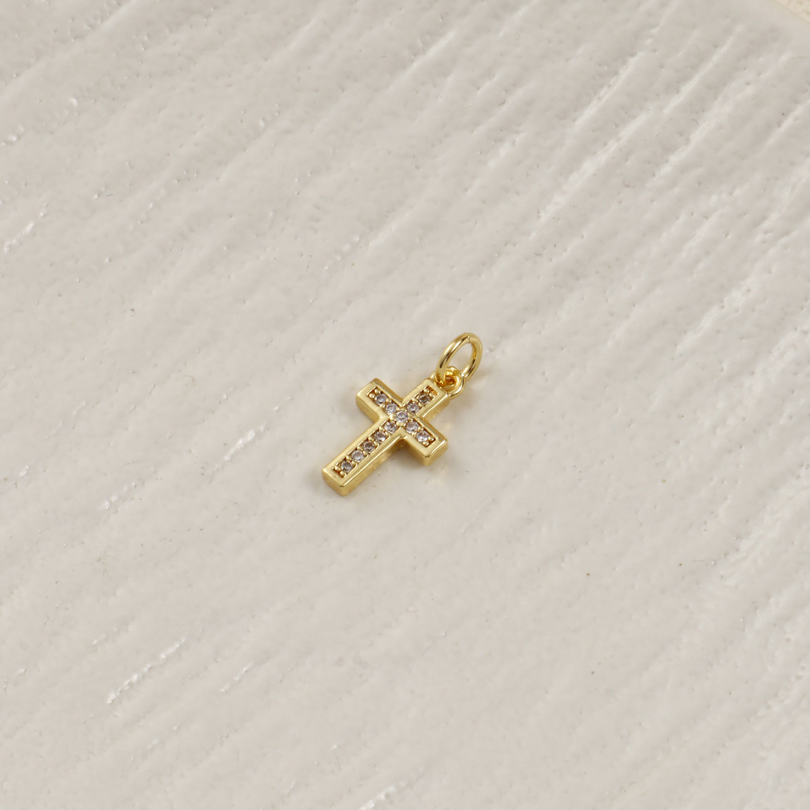 Picture of 2 PCs Eco-friendly Brass Religious Charms 18K Real Gold Plated Cross Micro Pave Clear Cubic Zirconia 18mm x 8mm