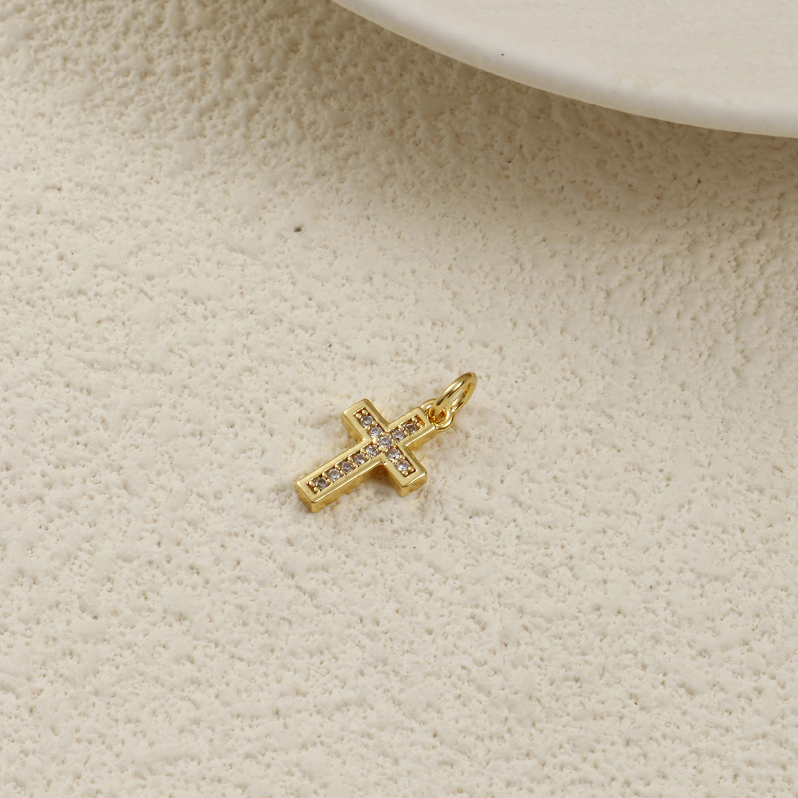 Picture of 2 PCs Eco-friendly Brass Religious Charms 18K Real Gold Plated Cross Micro Pave Clear Cubic Zirconia 18mm x 8mm