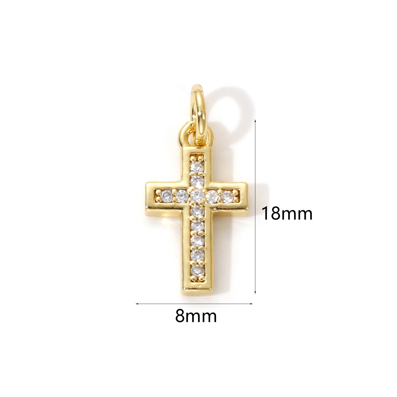 Picture of 2 PCs Eco-friendly Brass Religious Charms 18K Real Gold Plated Cross Micro Pave Clear Cubic Zirconia 18mm x 8mm