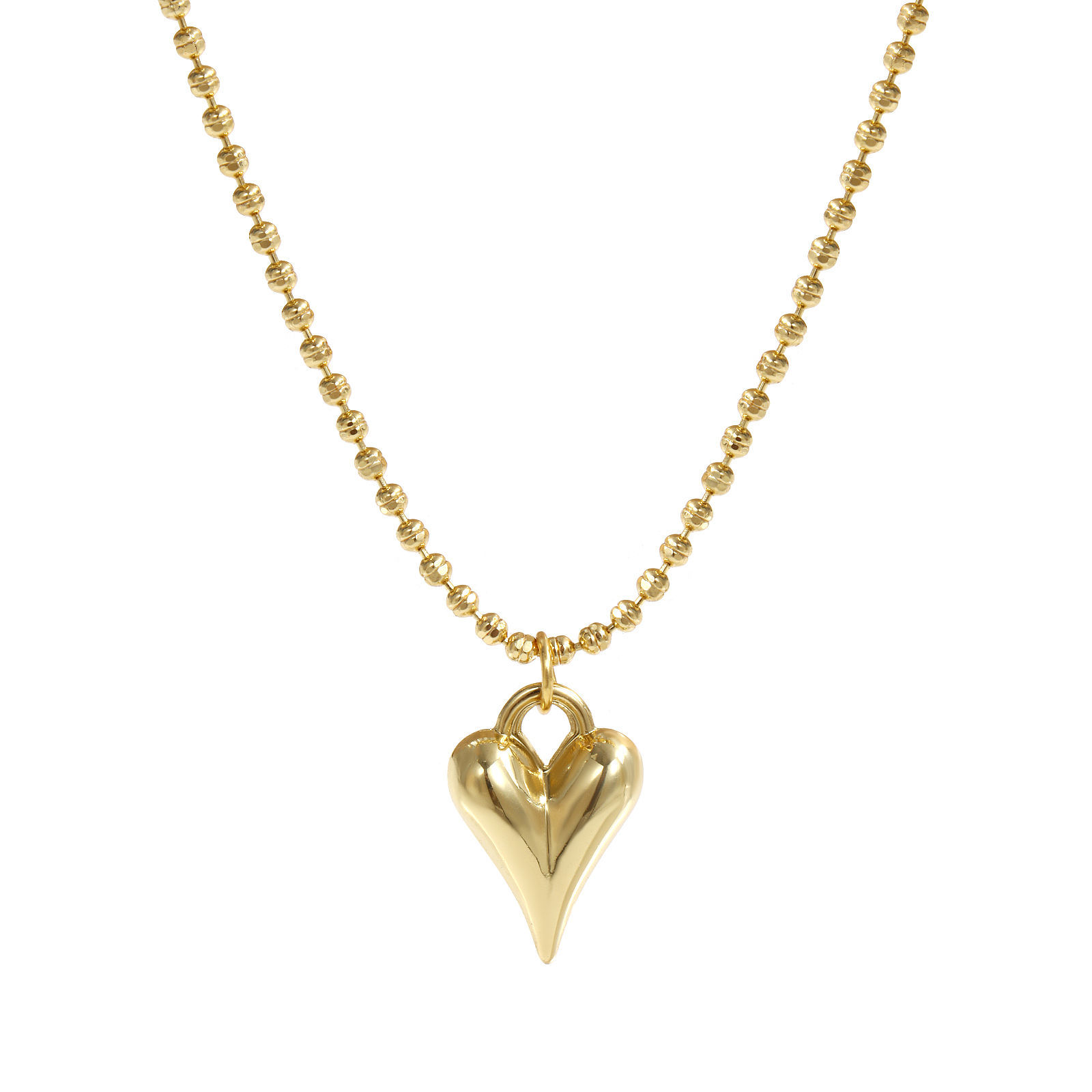 Picture of 18K Real Gold Plated Link Cable Chain Heart Pendant Charm Necklace, Brass 45cm(17.7") + 5cm(2"), For Women, 3D, Exquisite Valentine's Day Gift, Eco-friendly, 1 Piece