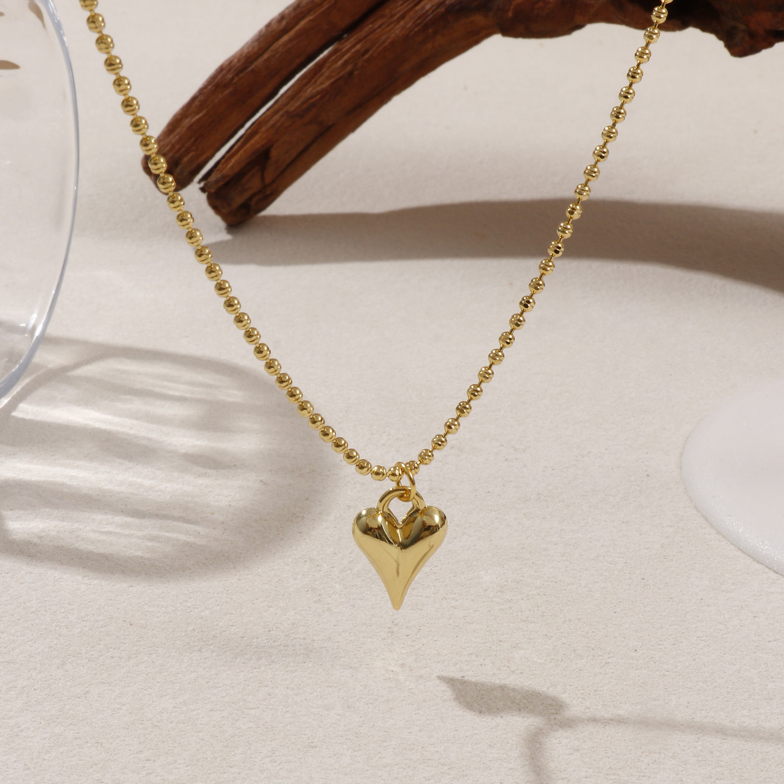 Picture of 18K Real Gold Plated Link Cable Chain Heart Pendant Charm Necklace, Brass 45cm(17.7") + 5cm(2"), For Women, 3D, Exquisite Valentine's Day Gift, Eco-friendly, 1 Piece