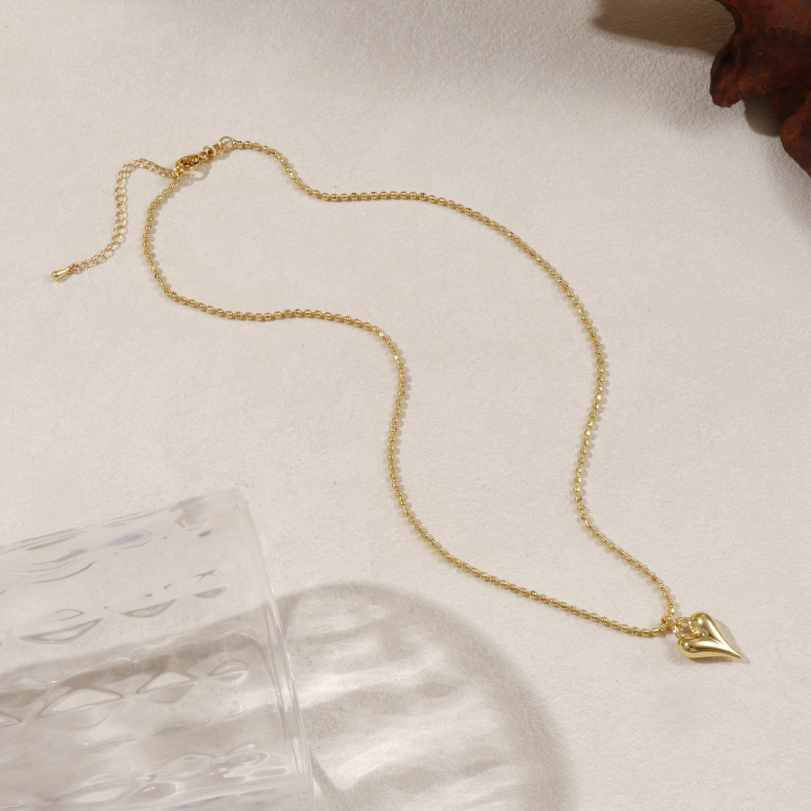 Picture of 18K Real Gold Plated Link Cable Chain Heart Pendant Charm Necklace, Brass 45cm(17.7") + 5cm(2"), For Women, 3D, Exquisite Valentine's Day Gift, Eco-friendly, 1 Piece