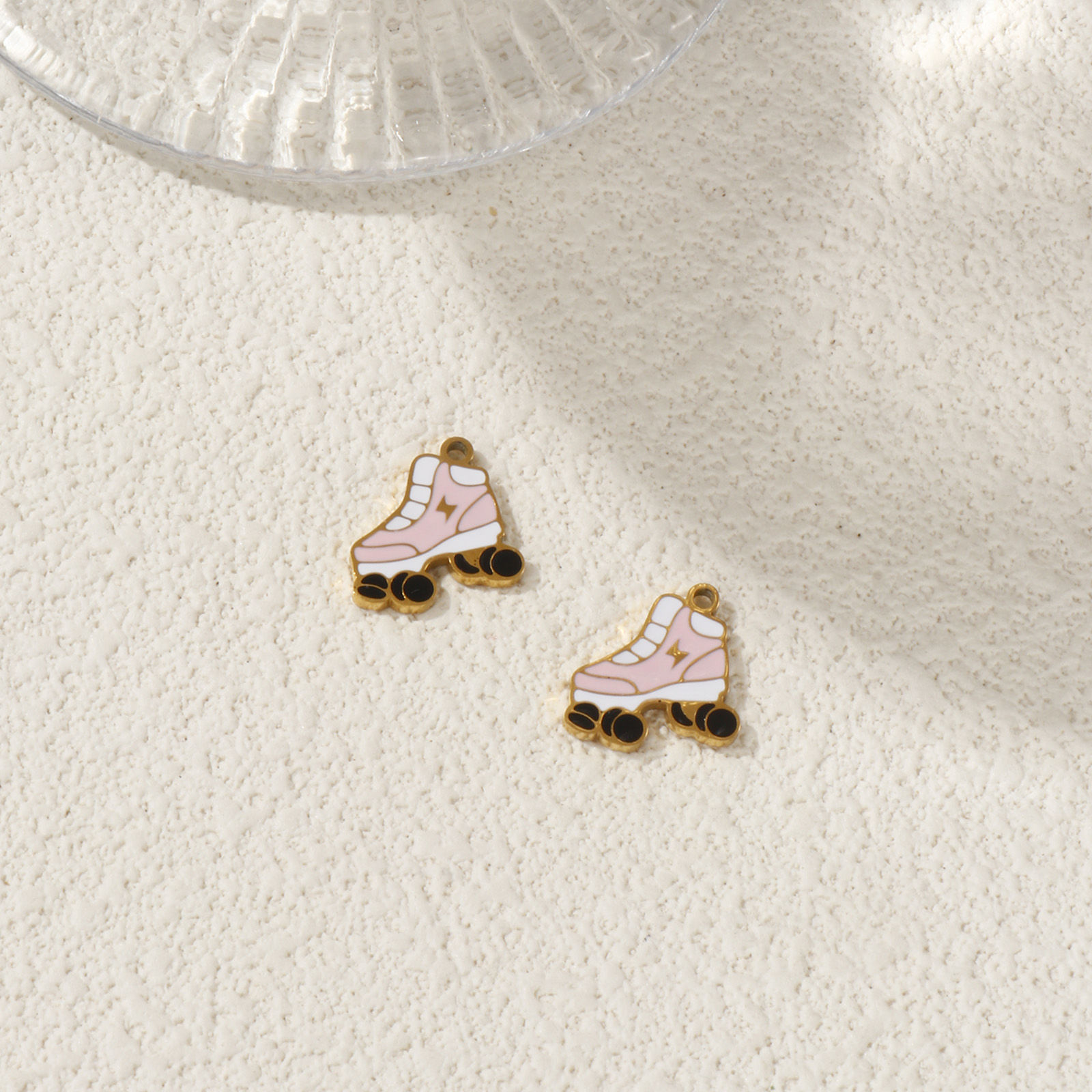 Imagen de 2 PCs Eco-friendly PVD Vacuum Plating 304 Stainless Steel Ocean Jewelry Charms 18K Gold Plated Multicolor Pearlized Roller Skates Enamel 13mm x 12.5mm