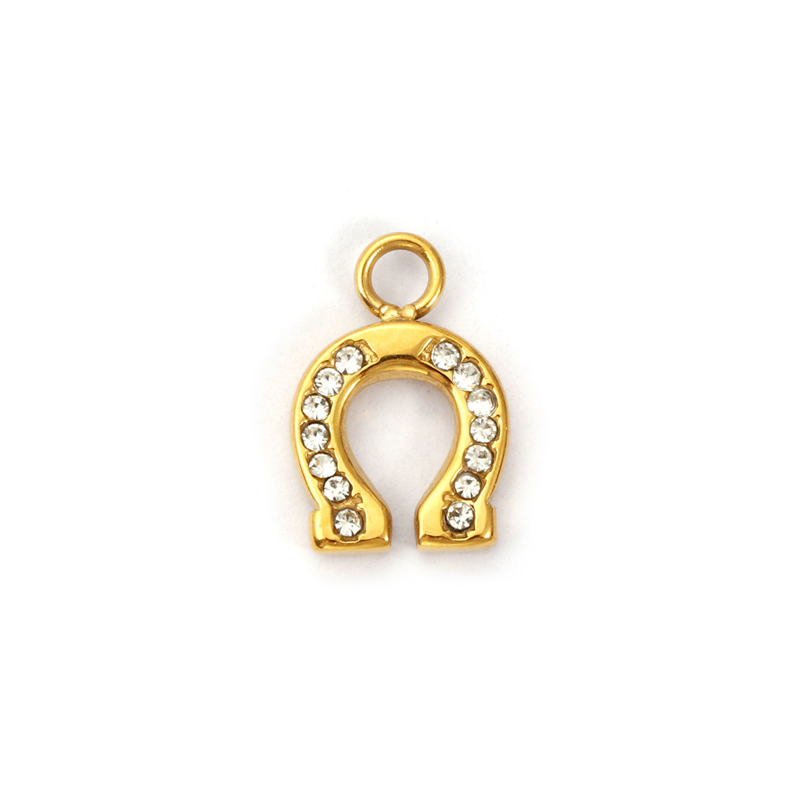 Bild von 1 Stück Umweltfreundliche PVD-Vakuumbeschichtung 304 Edelstahl West-Cowboy Charms 18K Echtgold plattiert Hufeisen Klar Zirkonia 14mm x 9.5mm