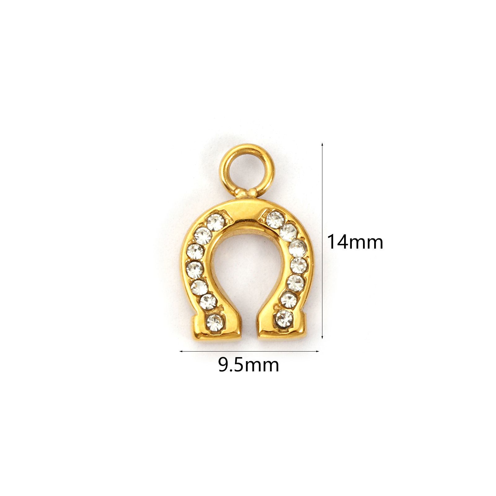 Bild von 1 Stück Umweltfreundliche PVD-Vakuumbeschichtung 304 Edelstahl West-Cowboy Charms 18K Echtgold plattiert Hufeisen Klar Zirkonia 14mm x 9.5mm