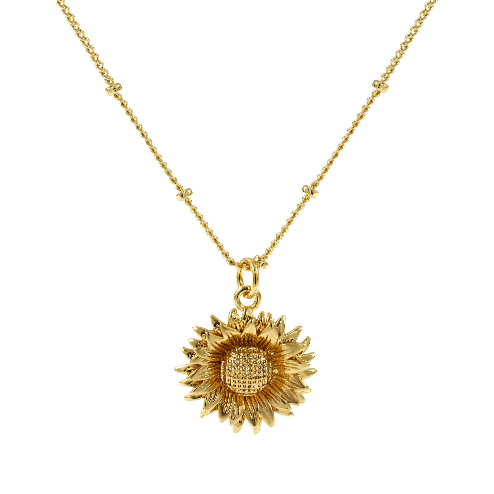 Bild von 18K Echtgold plattiert Panzerkette Kette Sonnenblume Anhänger Halskette, Messing 45cm + 5cm, Für Frauen, Stilvoll Ozean Schmuck Geschenk, Umweltfreundlich, 1 Strang