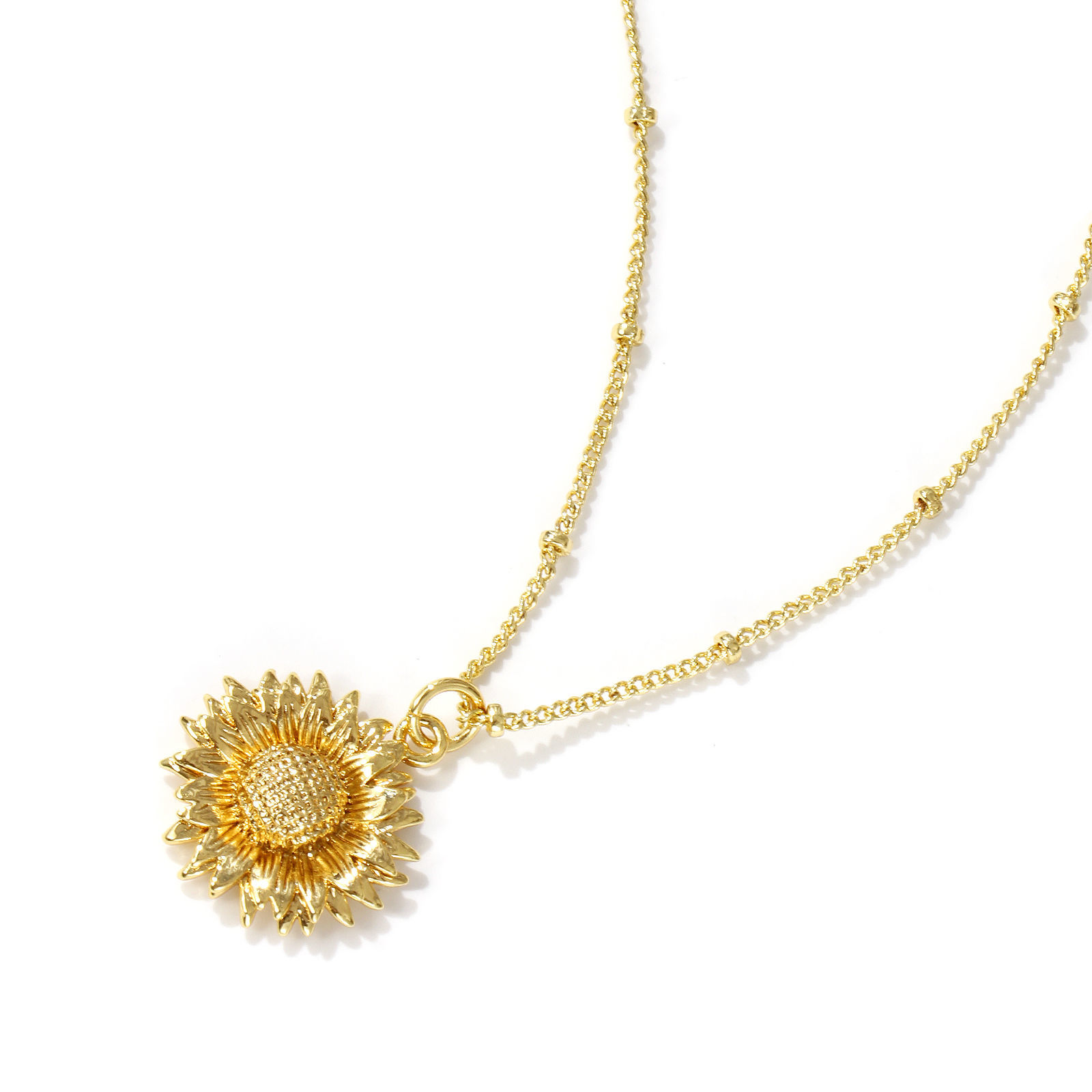 Bild von 18K Echtgold plattiert Panzerkette Kette Sonnenblume Anhänger Halskette, Messing 45cm + 5cm, Für Frauen, Stilvoll Ozean Schmuck Geschenk, Umweltfreundlich, 1 Strang