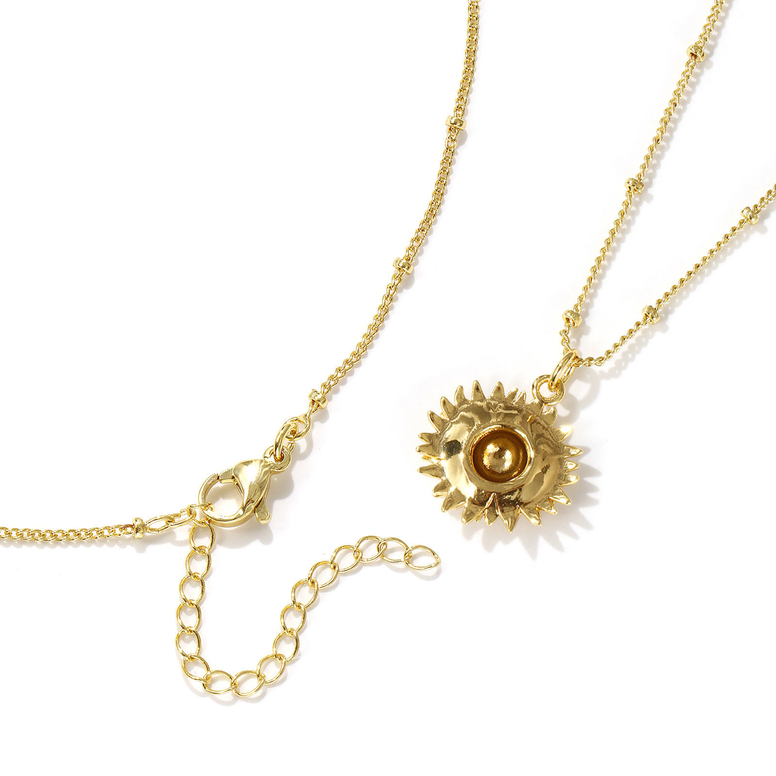 Bild von 18K Echtgold plattiert Panzerkette Kette Sonnenblume Anhänger Halskette, Messing 45cm + 5cm, Für Frauen, Stilvoll Ozean Schmuck Geschenk, Umweltfreundlich, 1 Strang