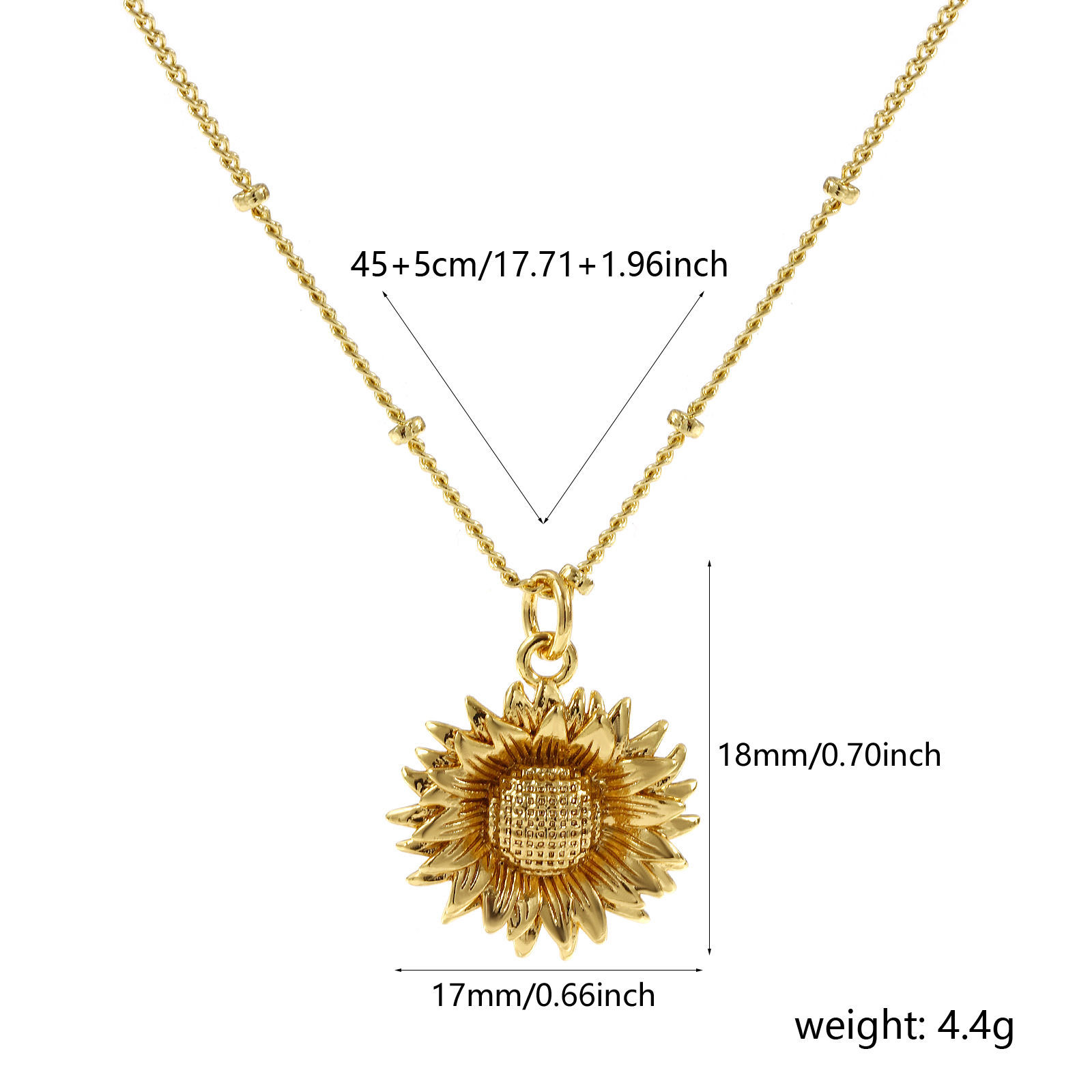 Bild von 18K Echtgold plattiert Panzerkette Kette Sonnenblume Anhänger Halskette, Messing 45cm + 5cm, Für Frauen, Stilvoll Ozean Schmuck Geschenk, Umweltfreundlich, 1 Strang