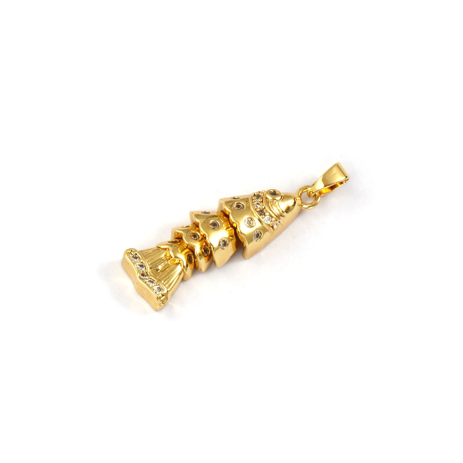 Imagen de 1 Piece Brass Ocean Jewelry Pendants 18K Gold Plated Fish Animal Movable Clear Cubic Zirconia 3.3cm x 0.8cm
