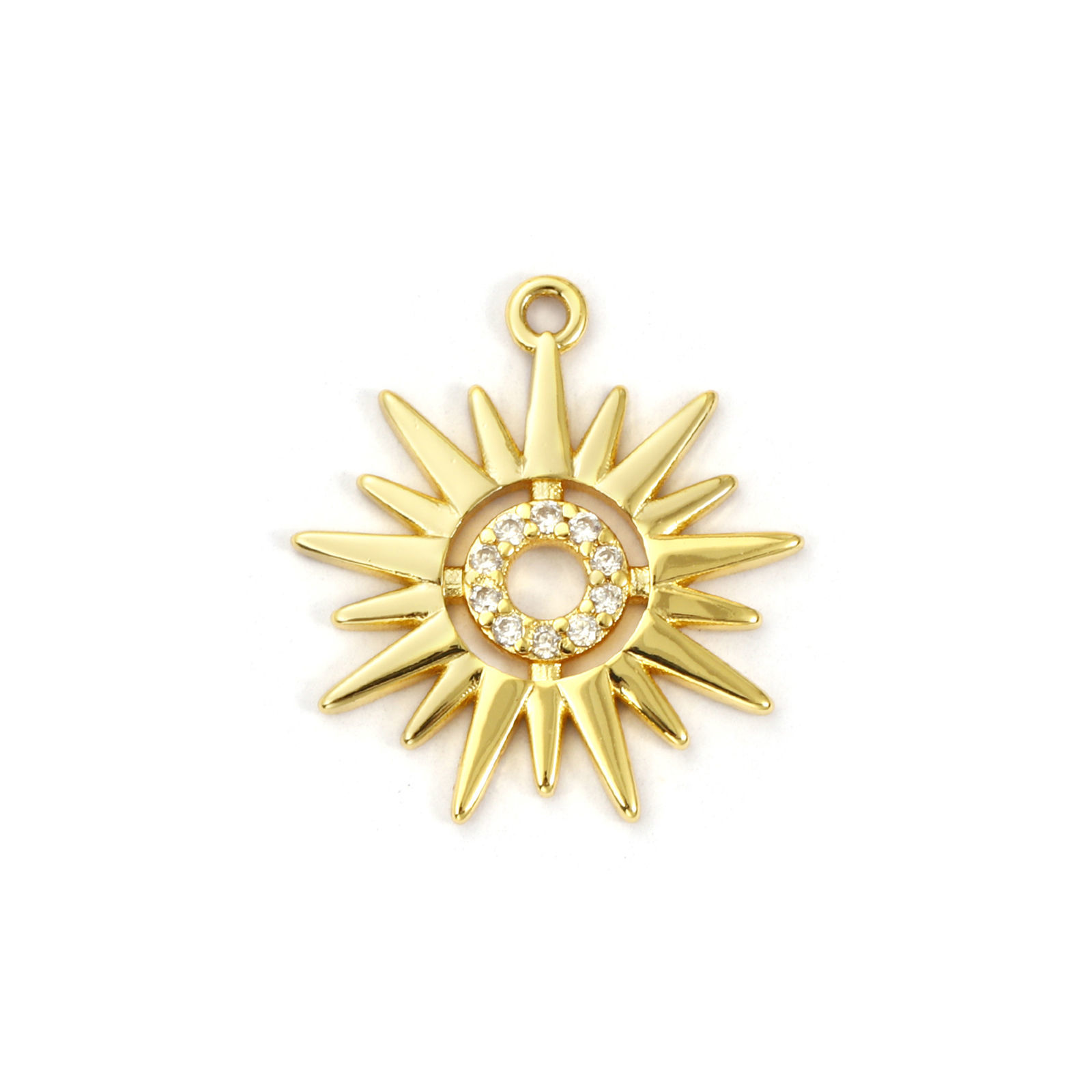 Bild von 1 Stück Messing Galaxis Charms 18K Vergoldet Sonne Hohl Klar Kubischer Zirkon 21mm x 19mm