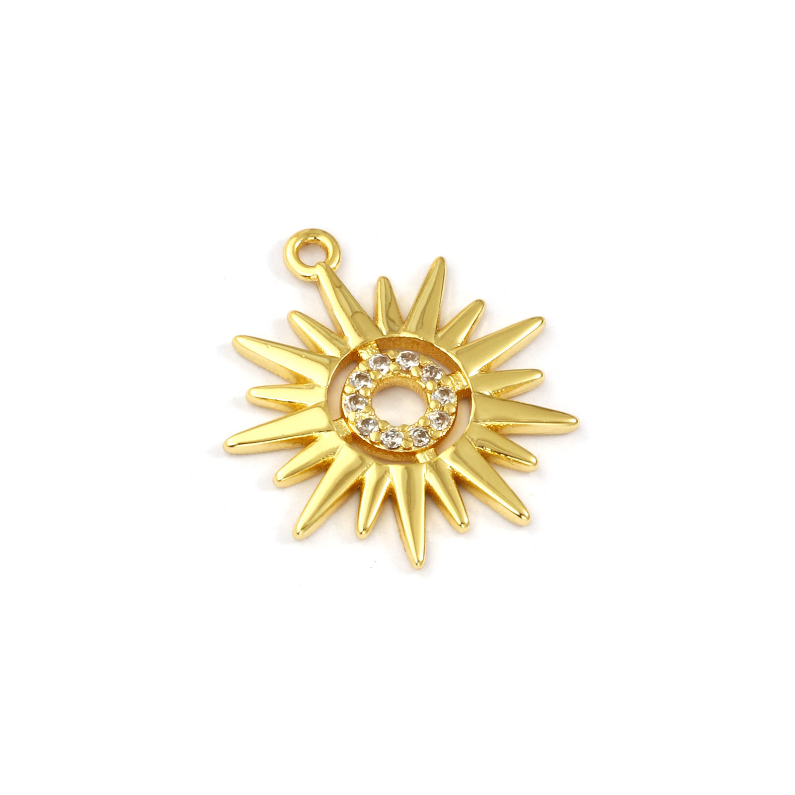 Bild von 1 Stück Messing Galaxis Charms 18K Vergoldet Sonne Hohl Klar Kubischer Zirkon 21mm x 19mm