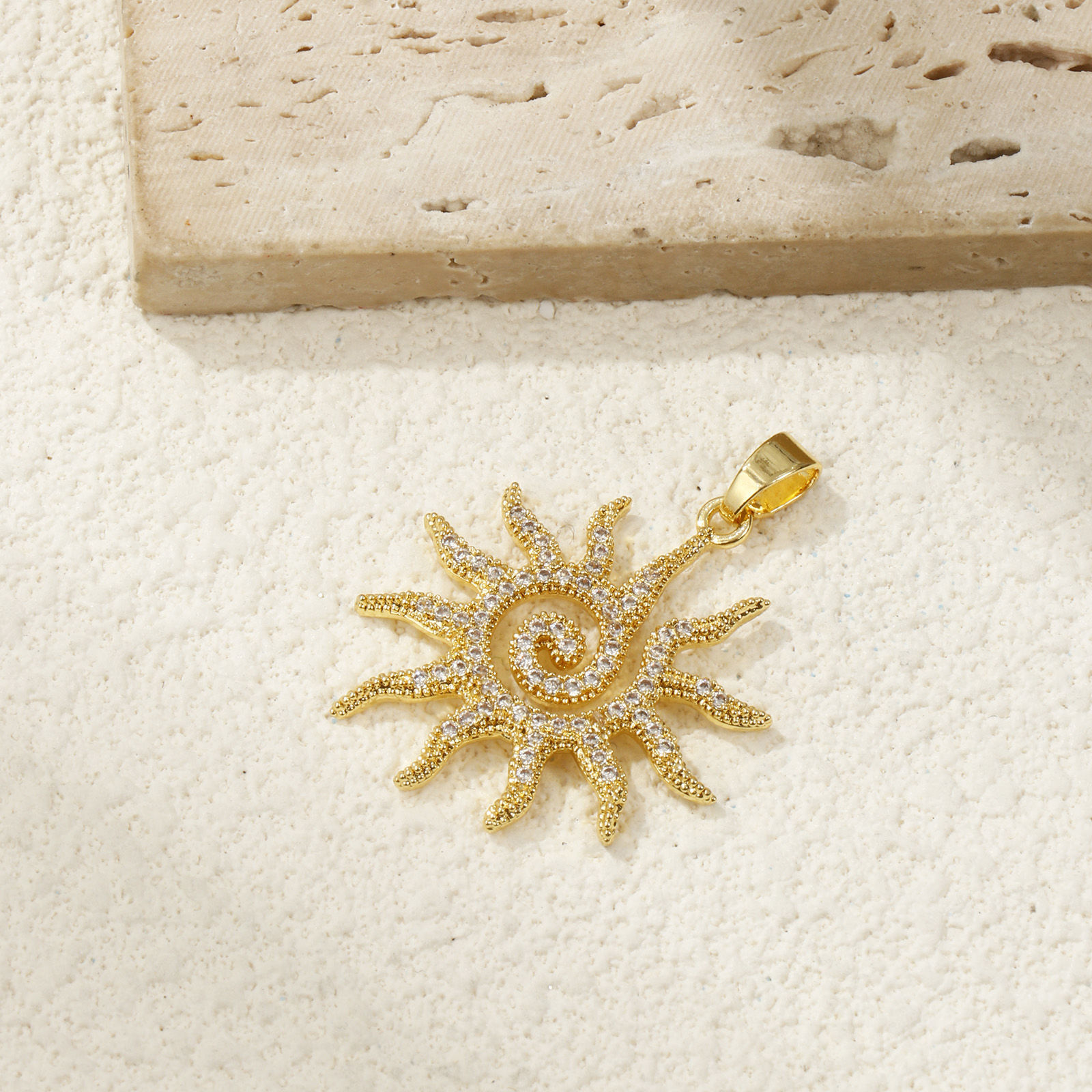 Bild von 2 PCs Brass Galaxy Pendants 18K Gold Plated Sun Micro Pave Clear Cubic Zirconia 3.6cm x 2.8cm