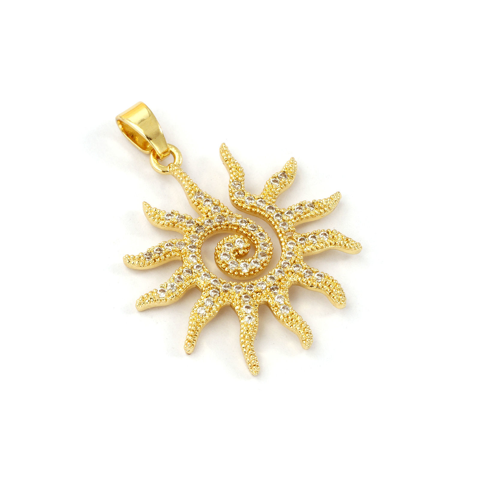 Bild von 2 PCs Brass Galaxy Pendants 18K Gold Plated Sun Micro Pave Clear Cubic Zirconia 3.6cm x 2.8cm