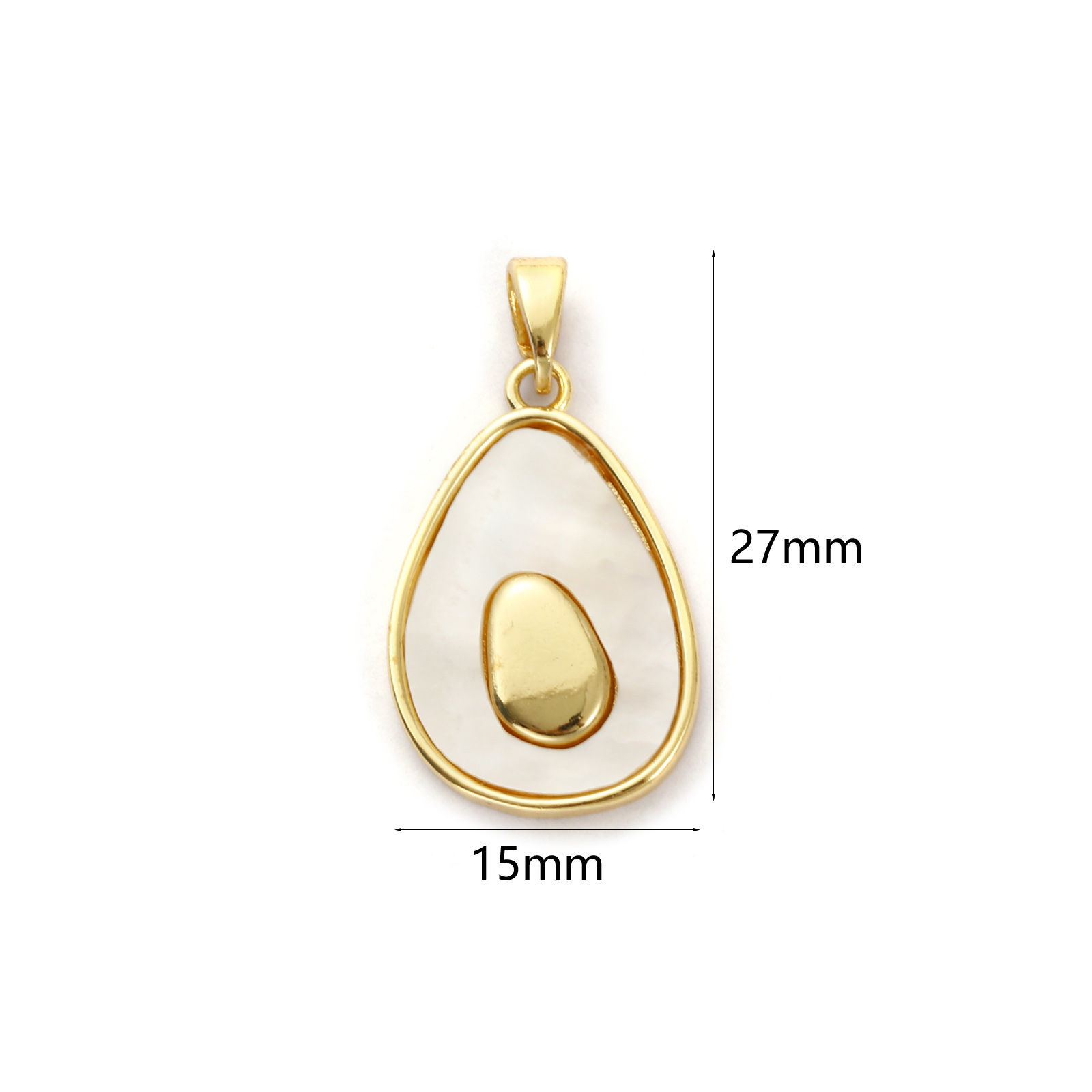 Picture of 1 Piece Natural Shell & Brass Charm Pendant 18K Gold Plated White Avocado Fruit 27mm x 15mm