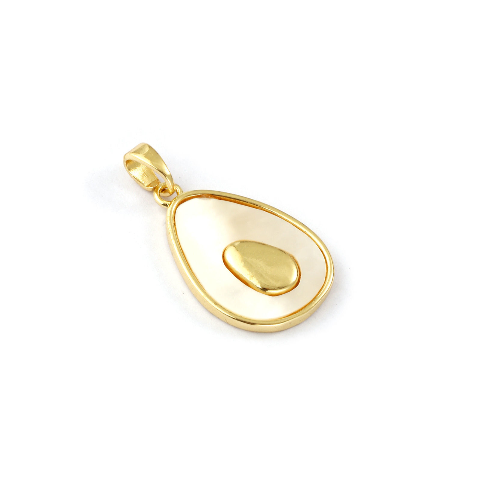 Picture of 1 Piece Natural Shell & Brass Charm Pendant 18K Gold Plated White Avocado Fruit 27mm x 15mm