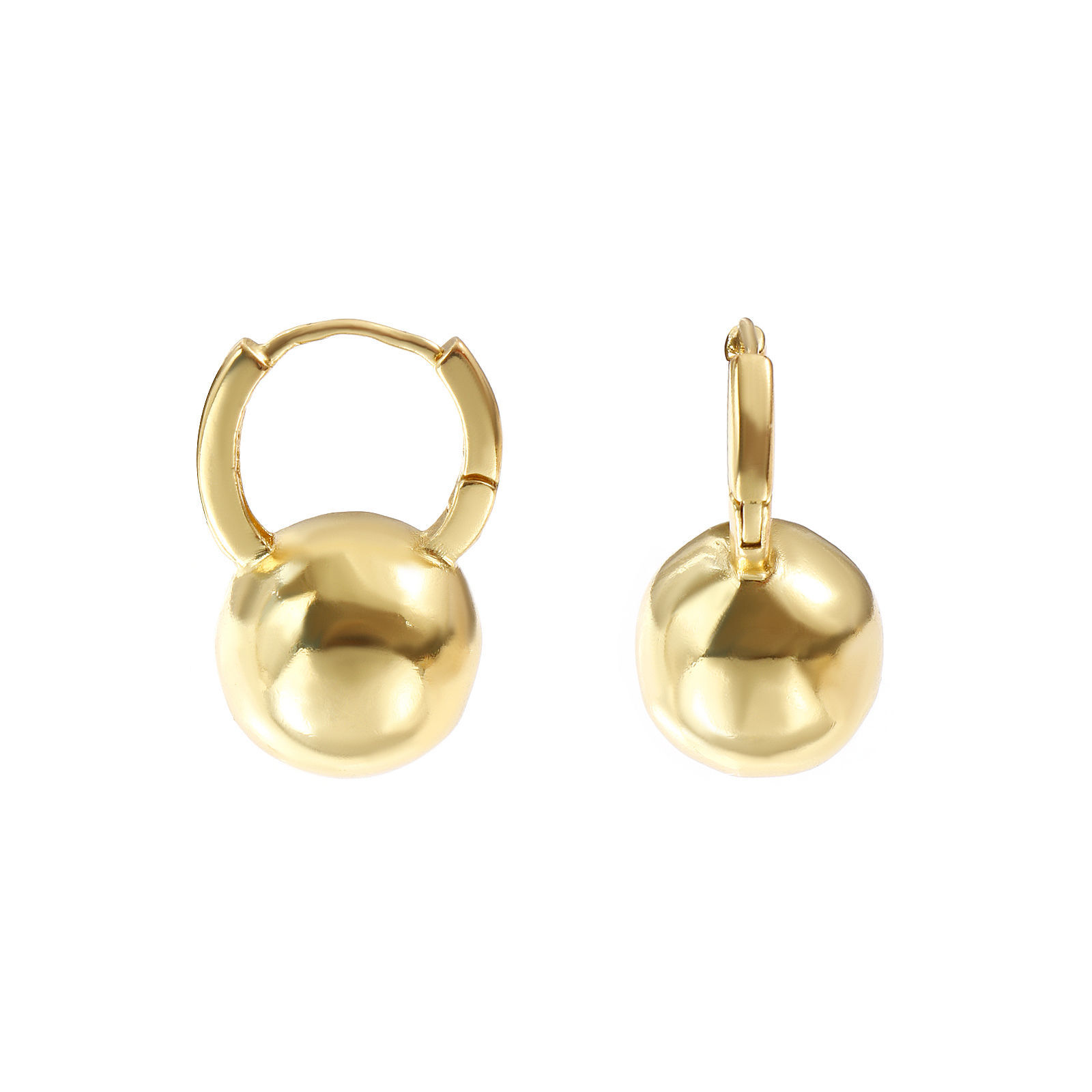 Picture of 1 Pair Eco-friendly Minimalist Exquisite 18K Real Gold Plated Brass Ball Hoop Earrings For Women Gift 22mm x 15mm, Post/ Wire Size: 0.8mm(20 gauge)