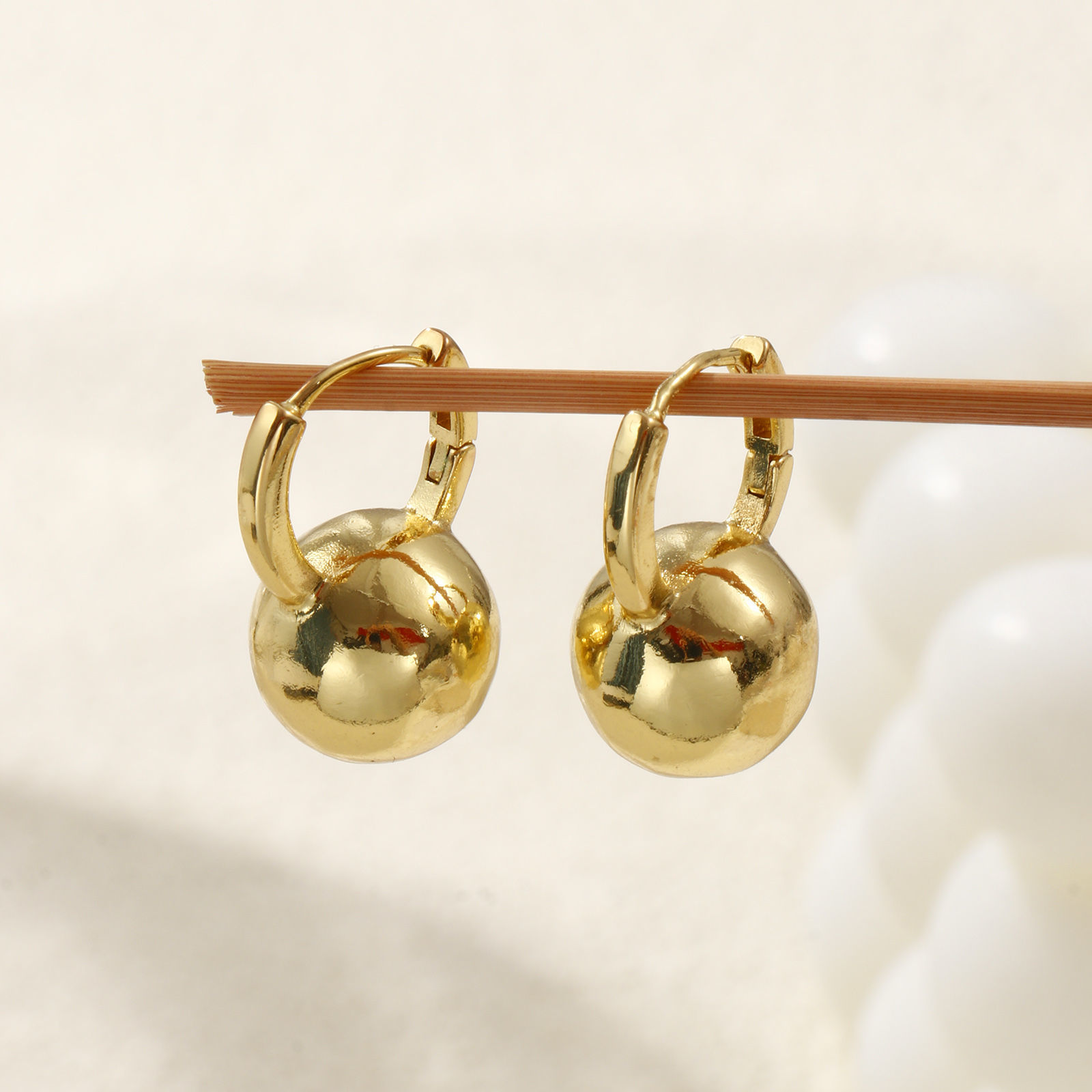 Picture of 1 Pair Eco-friendly Minimalist Exquisite 18K Real Gold Plated Brass Ball Hoop Earrings For Women Gift 22mm x 15mm, Post/ Wire Size: 0.8mm(20 gauge)