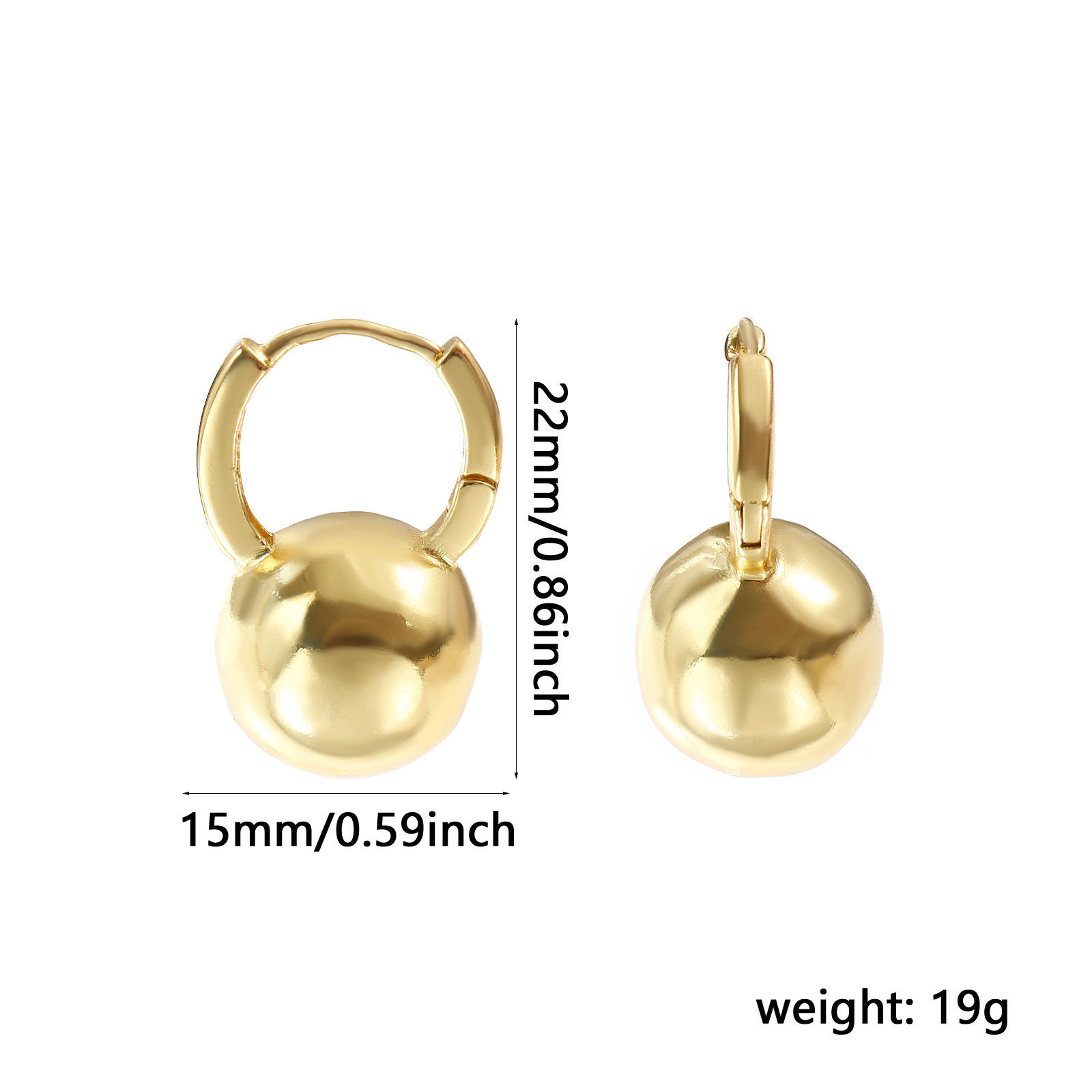Picture of 1 Pair Eco-friendly Minimalist Exquisite 18K Real Gold Plated Brass Ball Hoop Earrings For Women Gift 22mm x 15mm, Post/ Wire Size: 0.8mm(20 gauge)