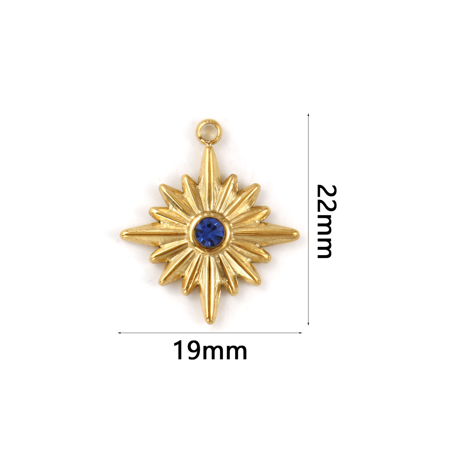 Picture of 1 Piece Eco-friendly PVD Vacuum Plating 304 Stainless Steel Galaxy Charms 18K Real Gold Plated Star Blue Cubic Zirconia 22mm x 19mm